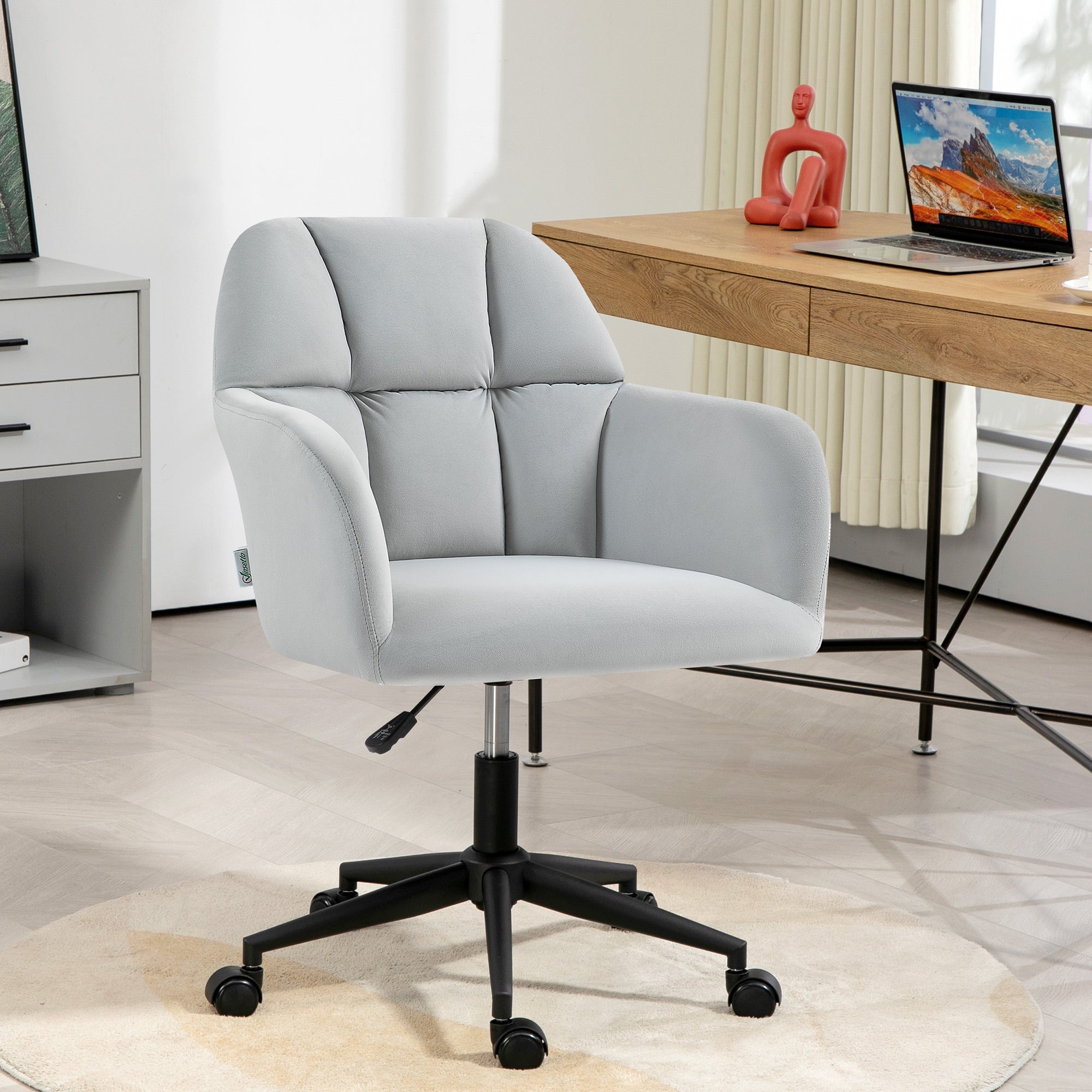 Office Chair, Height Adjustable Desk Chair with Velvet Look, Backrest, Swivel Chair with Armrest for Home Office, Light Gray