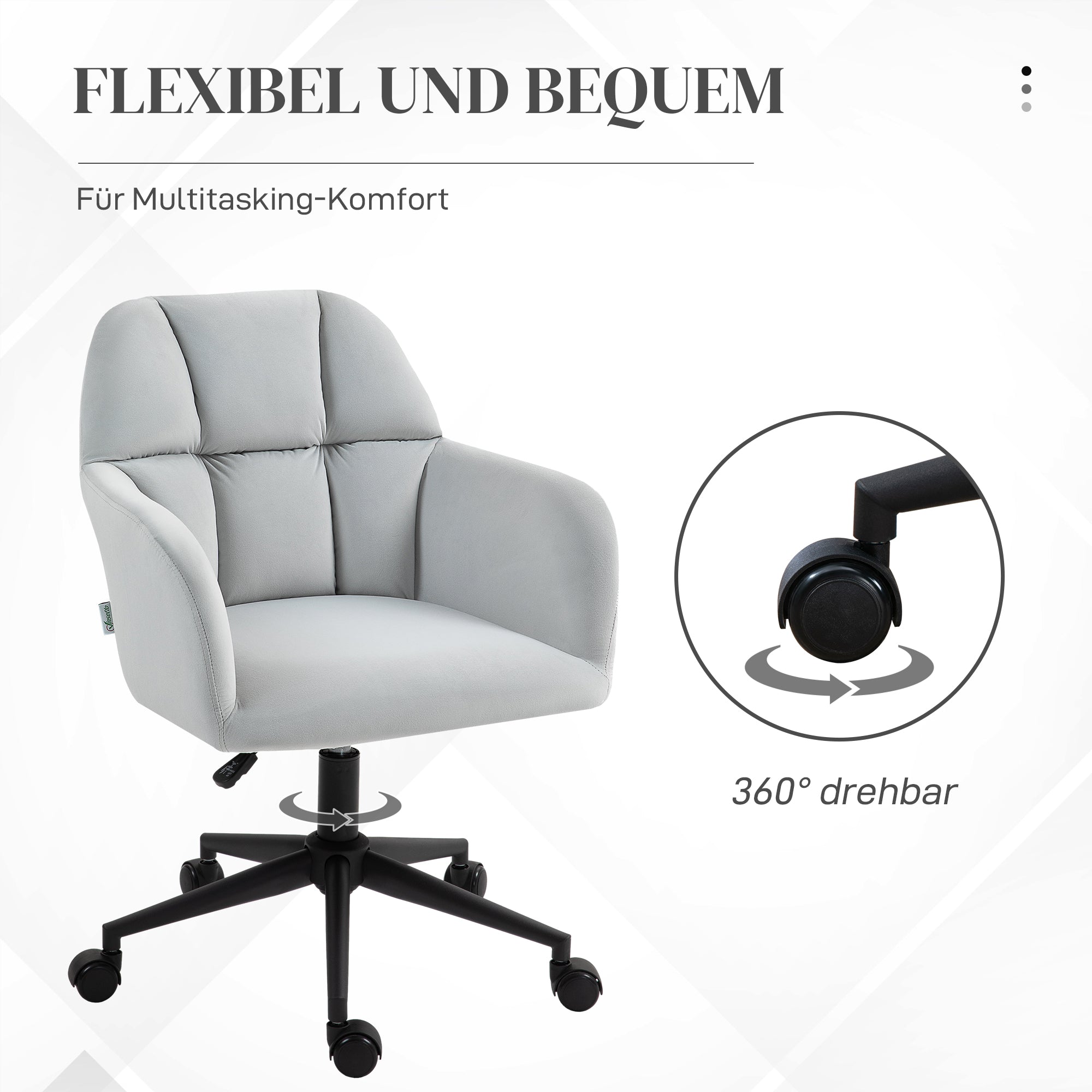 Office Chair, Height Adjustable Desk Chair with Velvet Look, Backrest, Swivel Chair with Armrest for Home Office, Light Gray