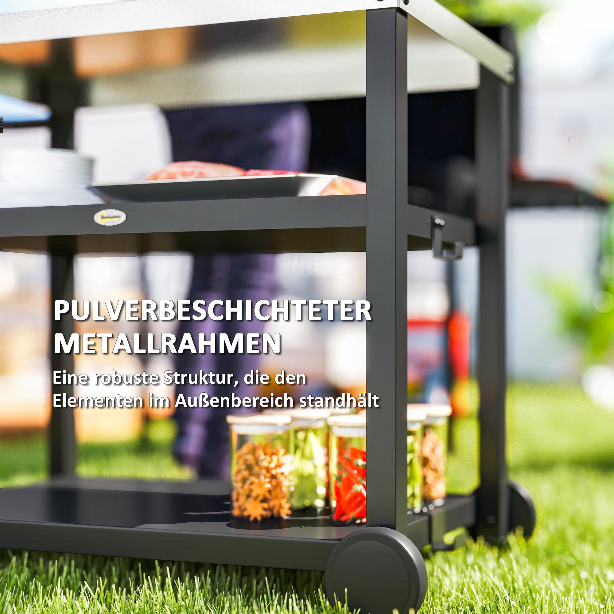 Grill Cart 3-Tier Serving Trolley with Work Surface Shelves Hooks Wheels, Stainless Steel BBQ Grill Table, Grill Side Table, Outdoor Utility Cart, Charcoal BBQ for Garden Grill 102x50x81cm Charcoal Gray