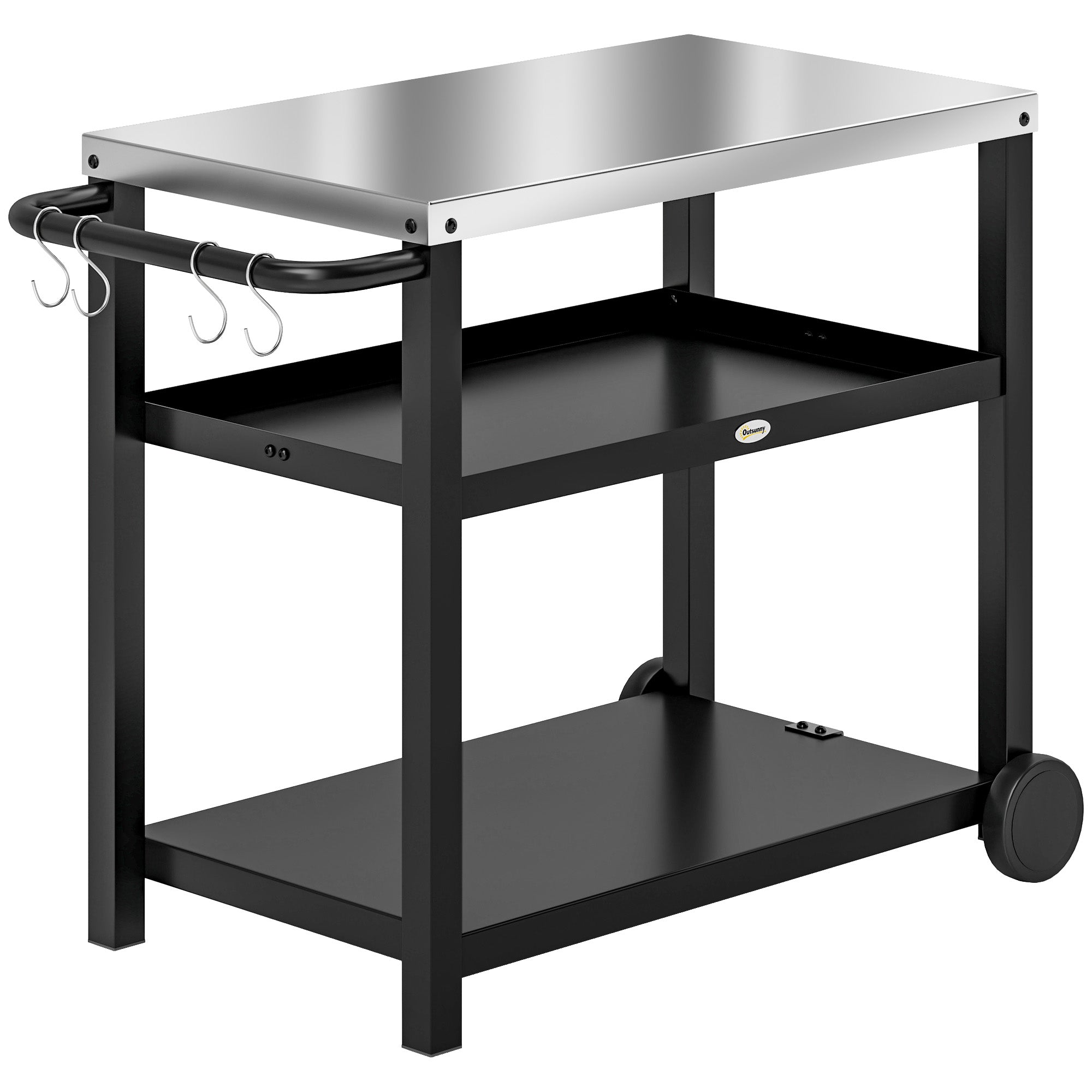 Grill Cart 3-Tier Serving Trolley with Work Surface Shelves Hooks Wheels, Stainless Steel BBQ Grill Table, Grill Side Table, Outdoor Utility Cart, Charcoal BBQ for Garden Grill 102x50x81cm Charcoal Gray