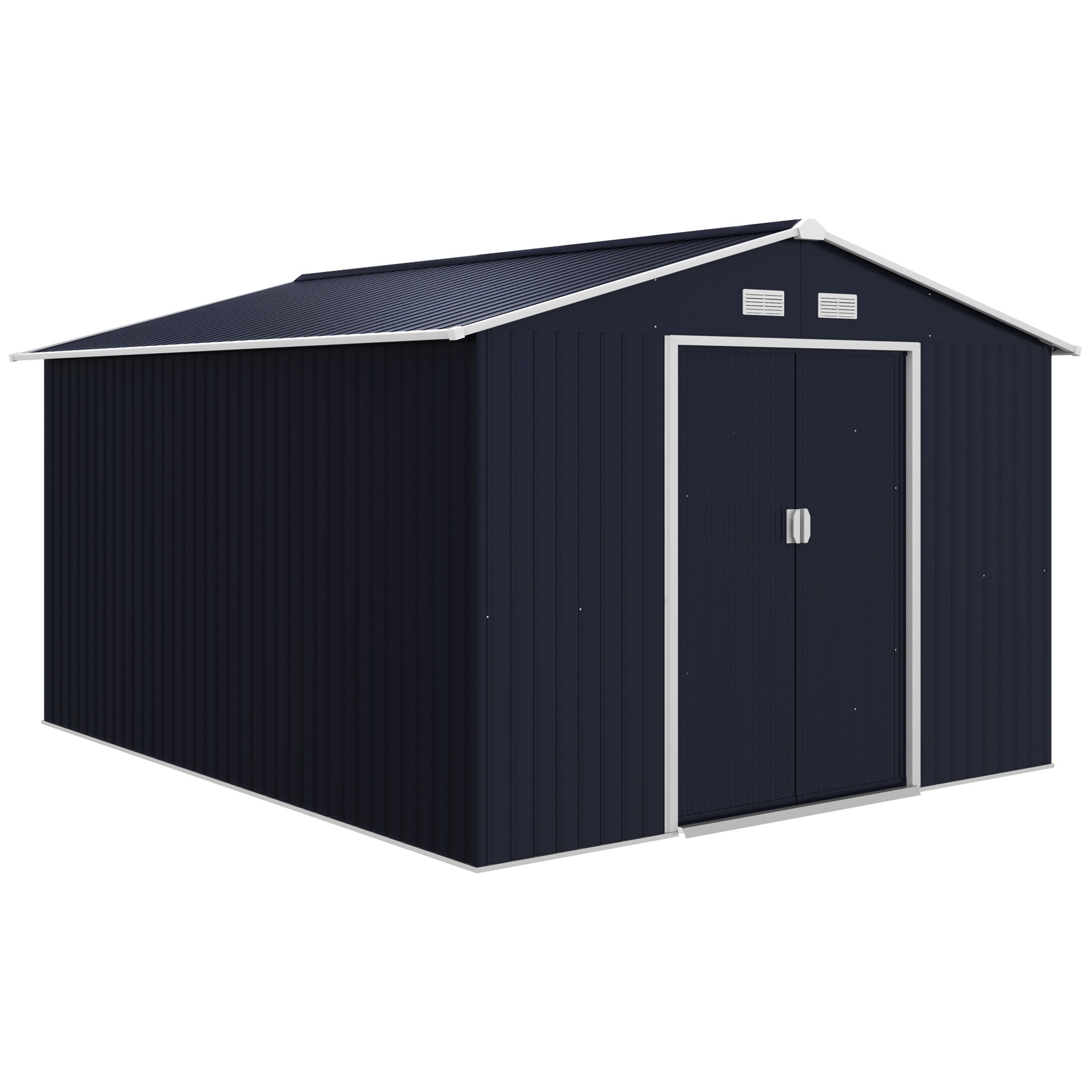 Garden Shed Outdoor 8.3 m² 277x322x192 cm Outdoor Garden Shed with Sliding Door Sloping Roof Reinforced Base (Floor NOT Included) and 4 Windows Gray