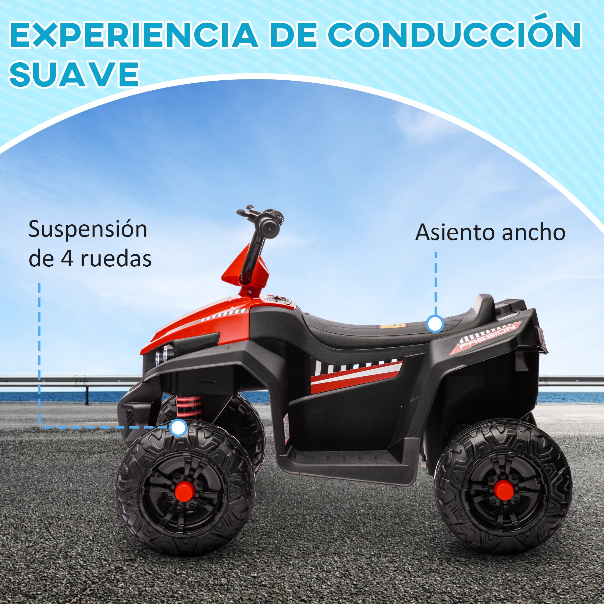 12V Battery-Powered Kids Electric Quad Electric Car for Kids +3 Years Old with 5 km/h Speed, Headlights, Music MP3, Forward/Reverse, 30 kg Load Red