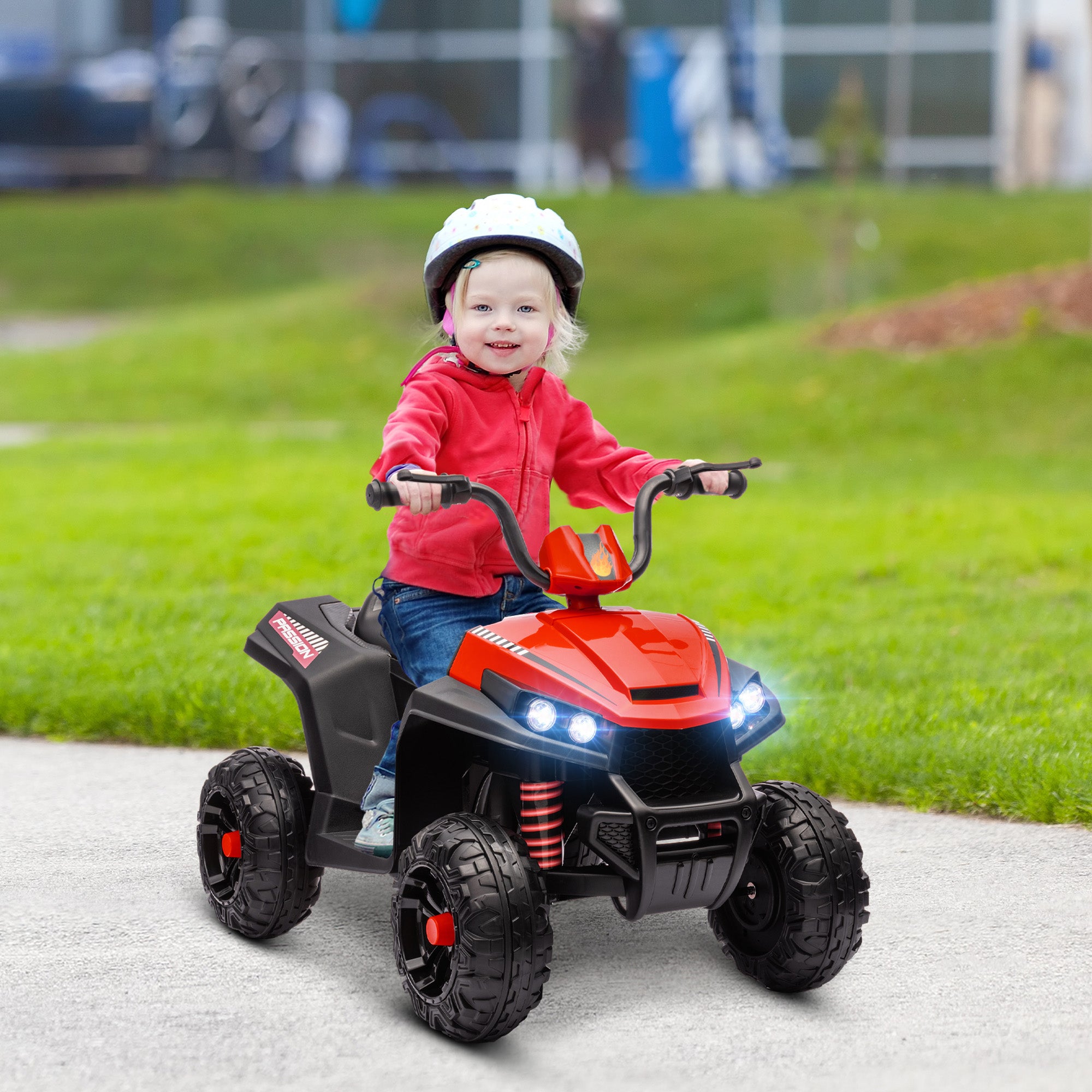 12V Battery-Powered Kids Electric Quad Electric Car for Kids +3 Years Old with 5 km/h Speed, Headlights, Music MP3, Forward/Reverse, 30 kg Load Red