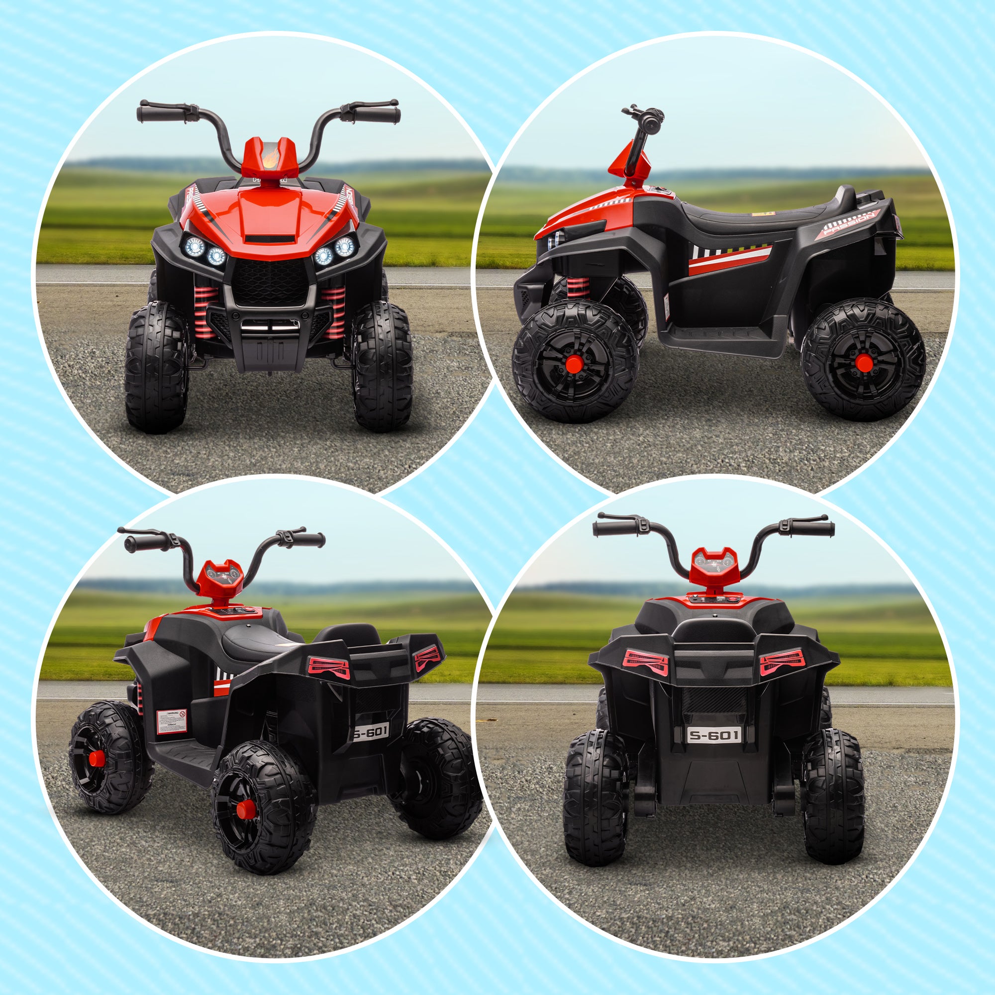 12V Battery-Powered Kids Electric Quad Electric Car for Kids +3 Years Old with 5 km/h Speed, Headlights, Music MP3, Forward/Reverse, 30 kg Load Red