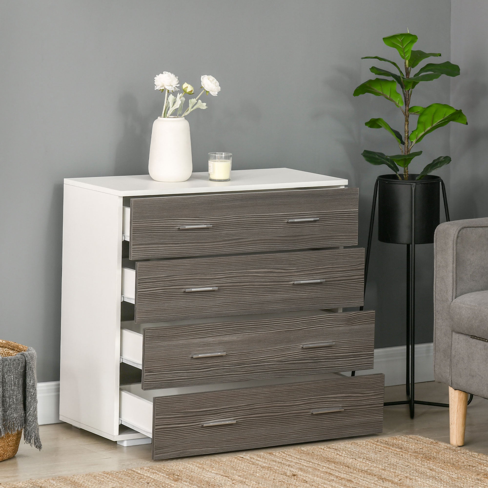 Sideboard Storage Cabinet in Contemporary Style 4 Drawers 76 x 35 x 72 cm White and Gray