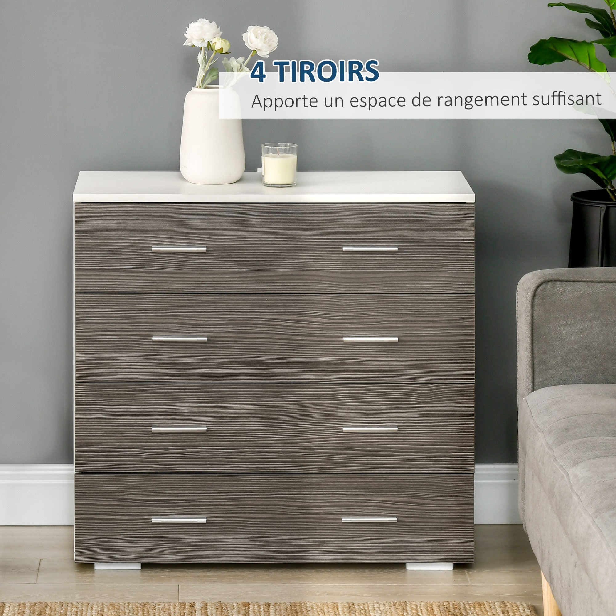 Sideboard Storage Cabinet in Contemporary Style 4 Drawers 76 x 35 x 72 cm White and Gray