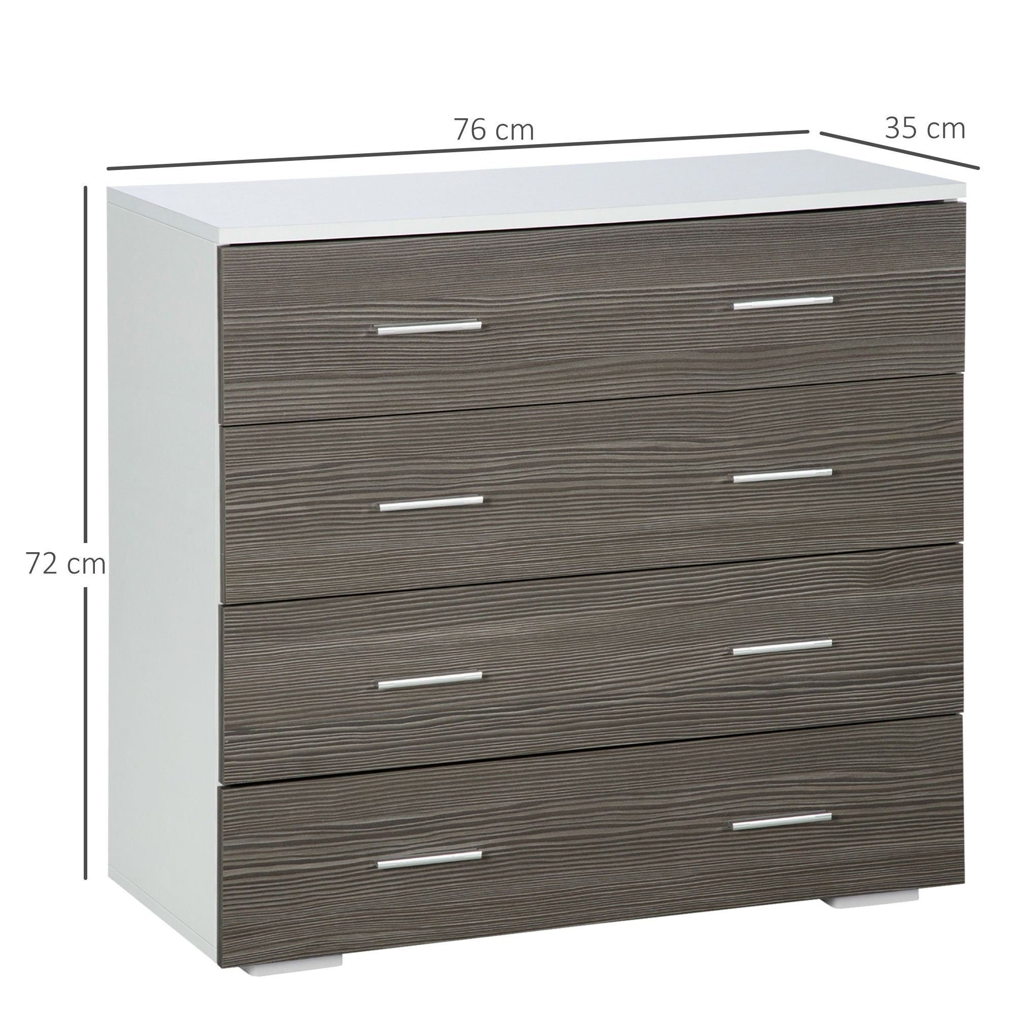 Sideboard Storage Cabinet in Contemporary Style 4 Drawers 76 x 35 x 72 cm White and Gray