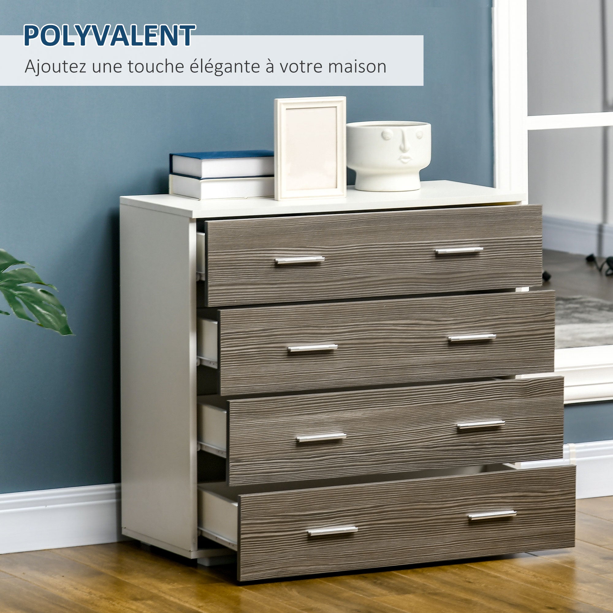 Sideboard Storage Cabinet in Contemporary Style 4 Drawers 76 x 35 x 72 cm White and Gray