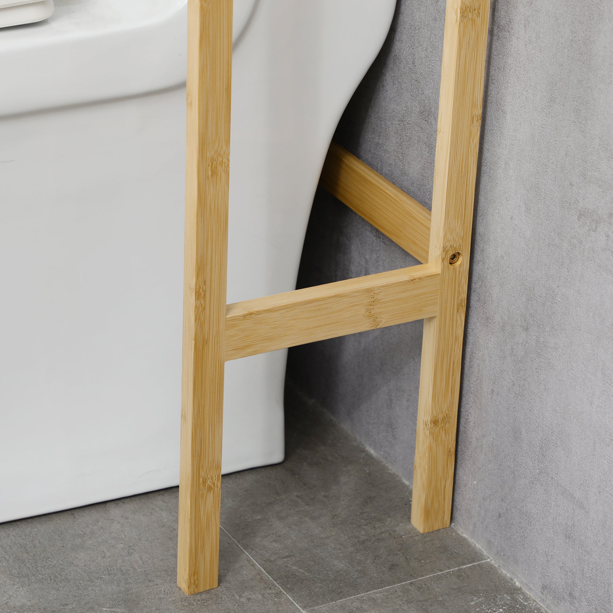 Bamboo Over-the-Toilet Cabinet High Bathroom Storage Cupboard with 2 Louvered Doors 1 Adjustable Shelf and 1 Open Shelf 60x23x173 cm Natural