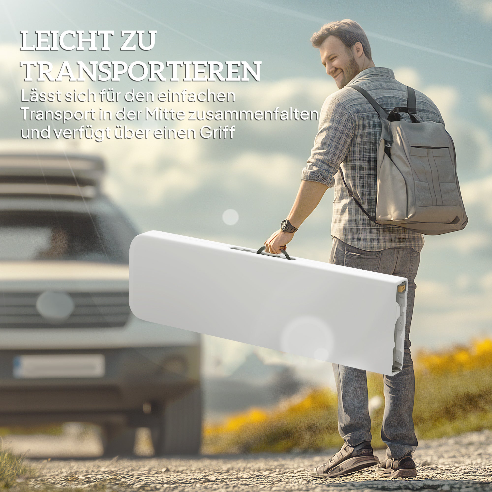 2-Piece Beer Bench Beer Tent Bench Folding Bench 8 People 182cm Foldable Party Bench with Handle, Metal Legs, HDPE Weatherproof Camping Bench for Indoor, Outdoor, Garden Bench up to 240kg White