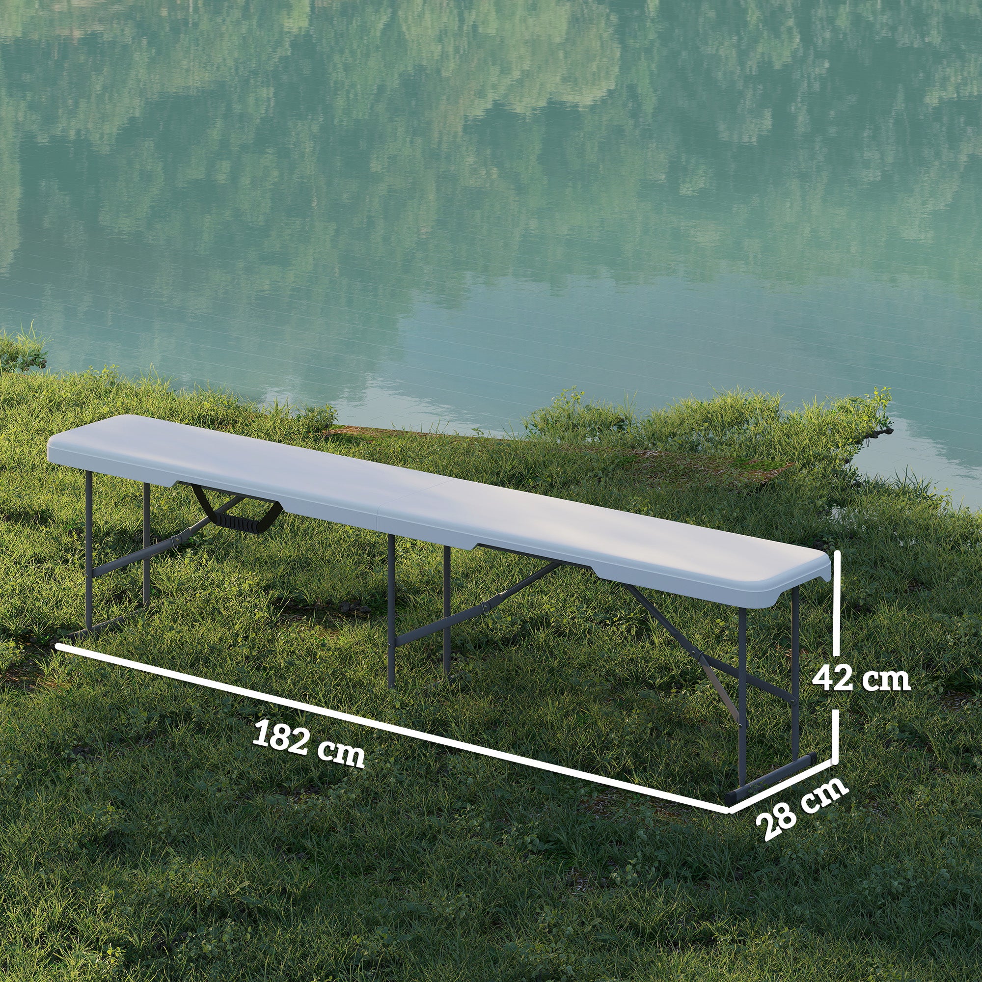 2-Piece Beer Bench Beer Tent Bench Folding Bench 8 People 182cm Foldable Party Bench with Handle, Metal Legs, HDPE Weatherproof Camping Bench for Indoor, Outdoor, Garden Bench up to 240kg White