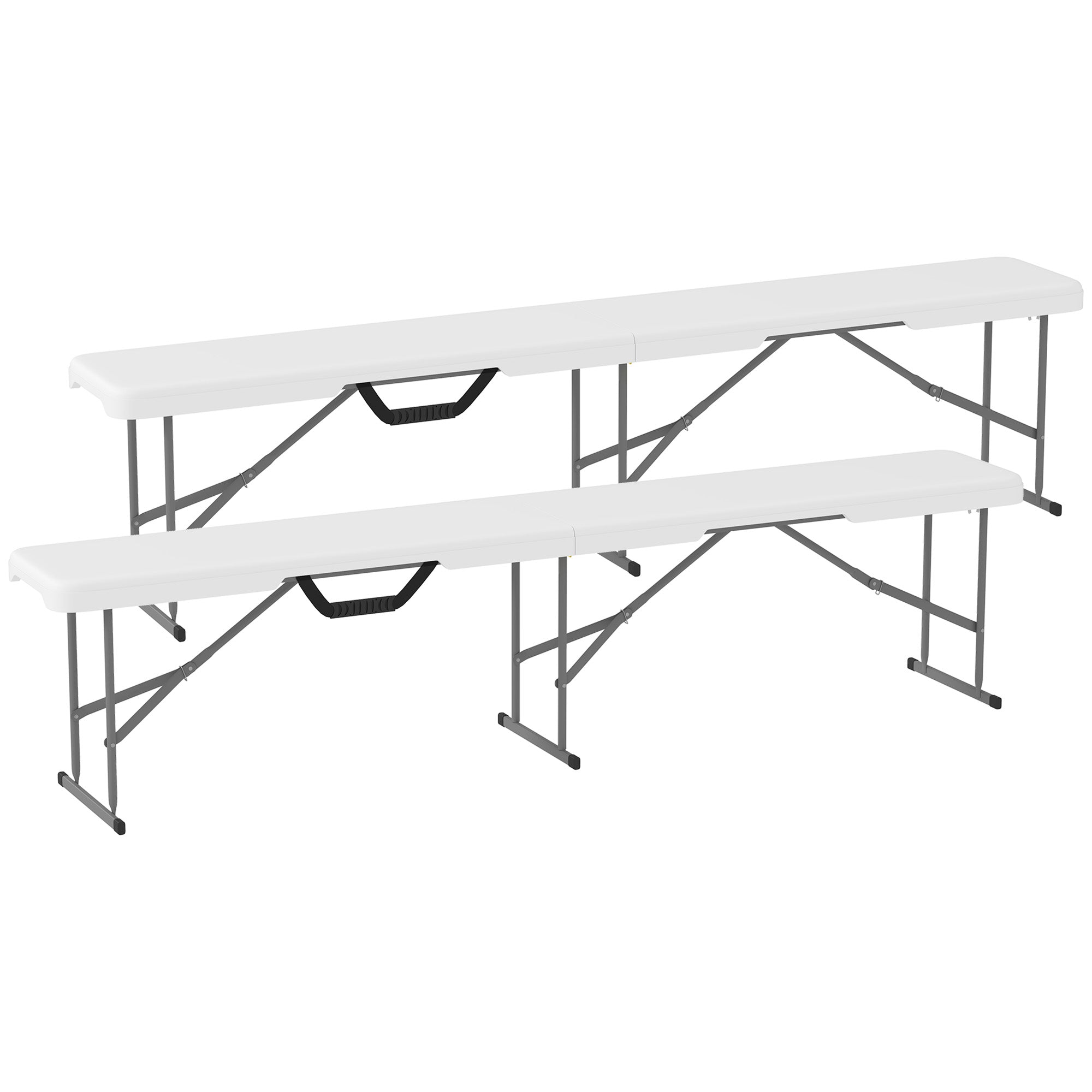 2-Piece Beer Bench Beer Tent Bench Folding Bench 8 People 182cm Foldable Party Bench with Handle, Metal Legs, HDPE Weatherproof Camping Bench for Indoor, Outdoor, Garden Bench up to 240kg White