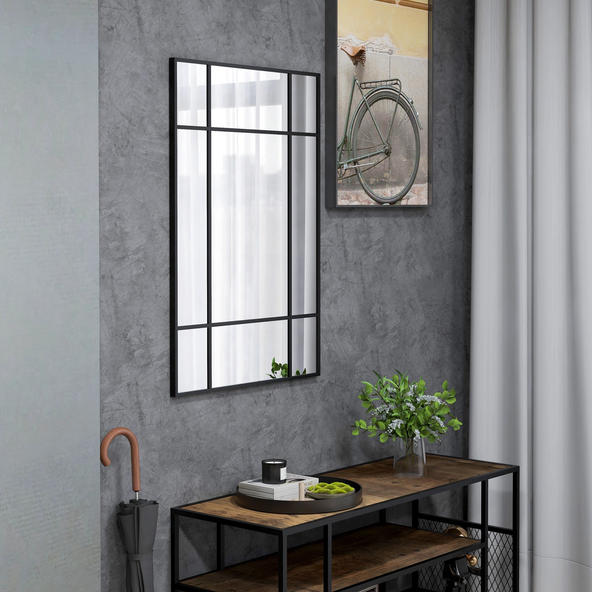 Rectangular Wall Mirror 90x60 cm with Metal Frame Decorative Mirror for Living Room Bedroom Entryway Black