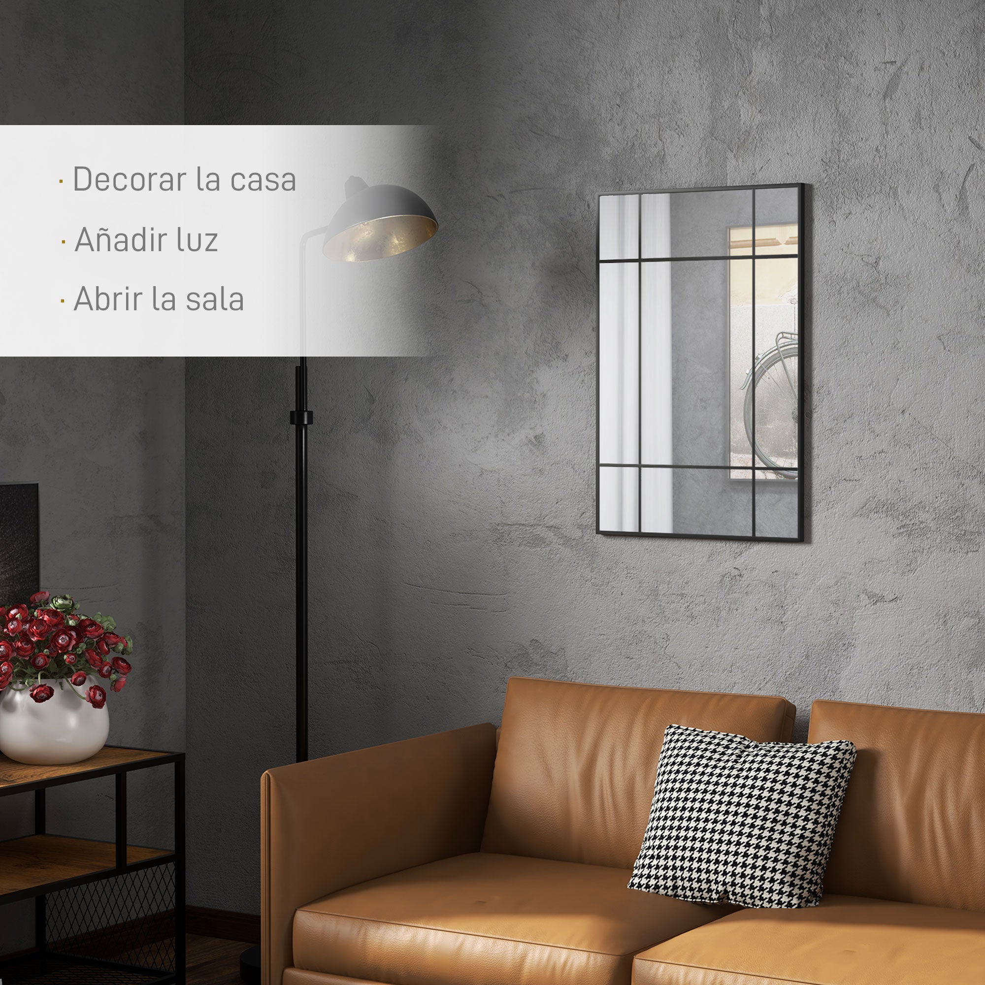 Rectangular Wall Mirror 90x60 cm with Metal Frame Decorative Mirror for Living Room Bedroom Entryway Black