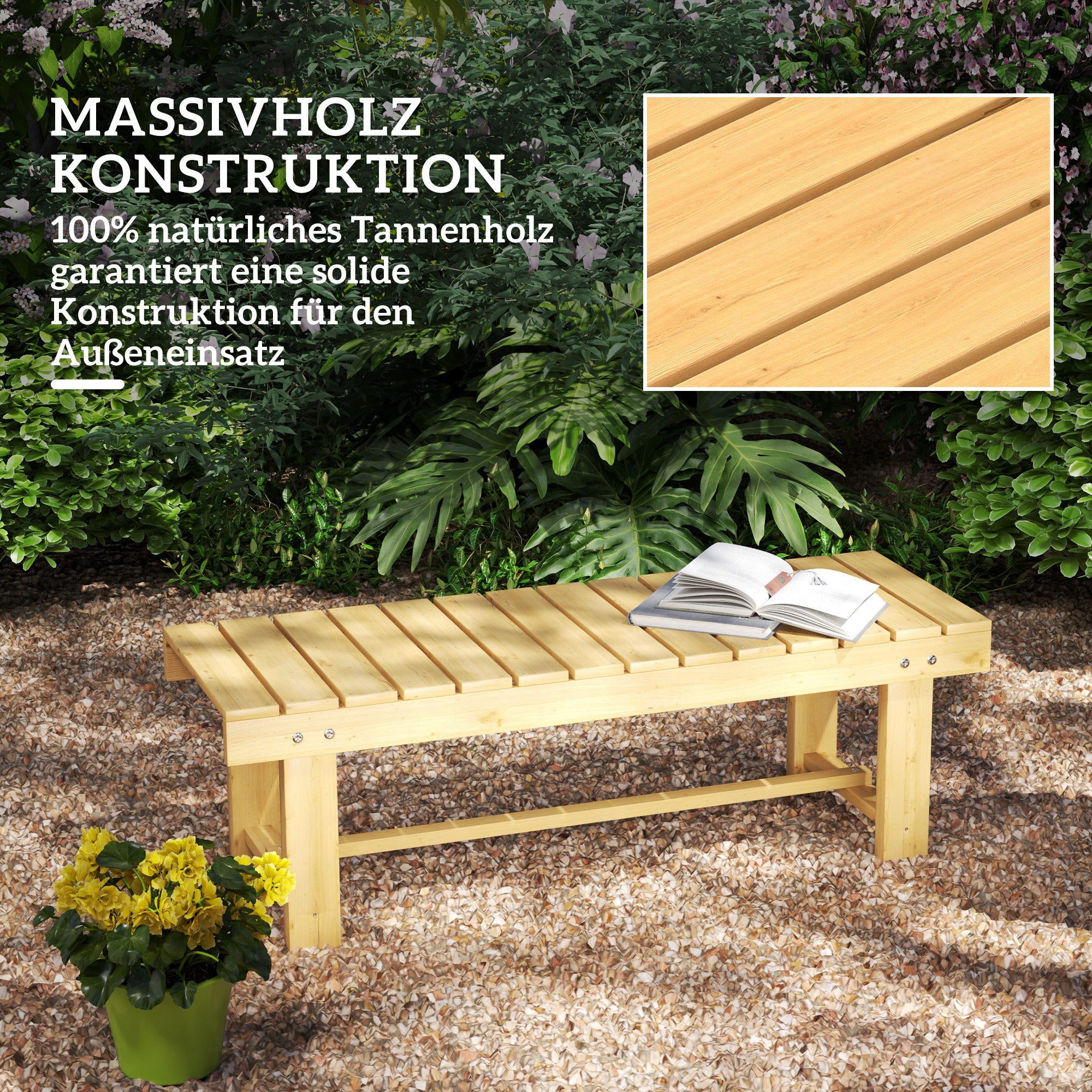 Garden Bench, 2-Seater Bench, Outdoor Furniture, Rustic Bench, Solid Wood, Natural, 110 x 38 x 35 cm