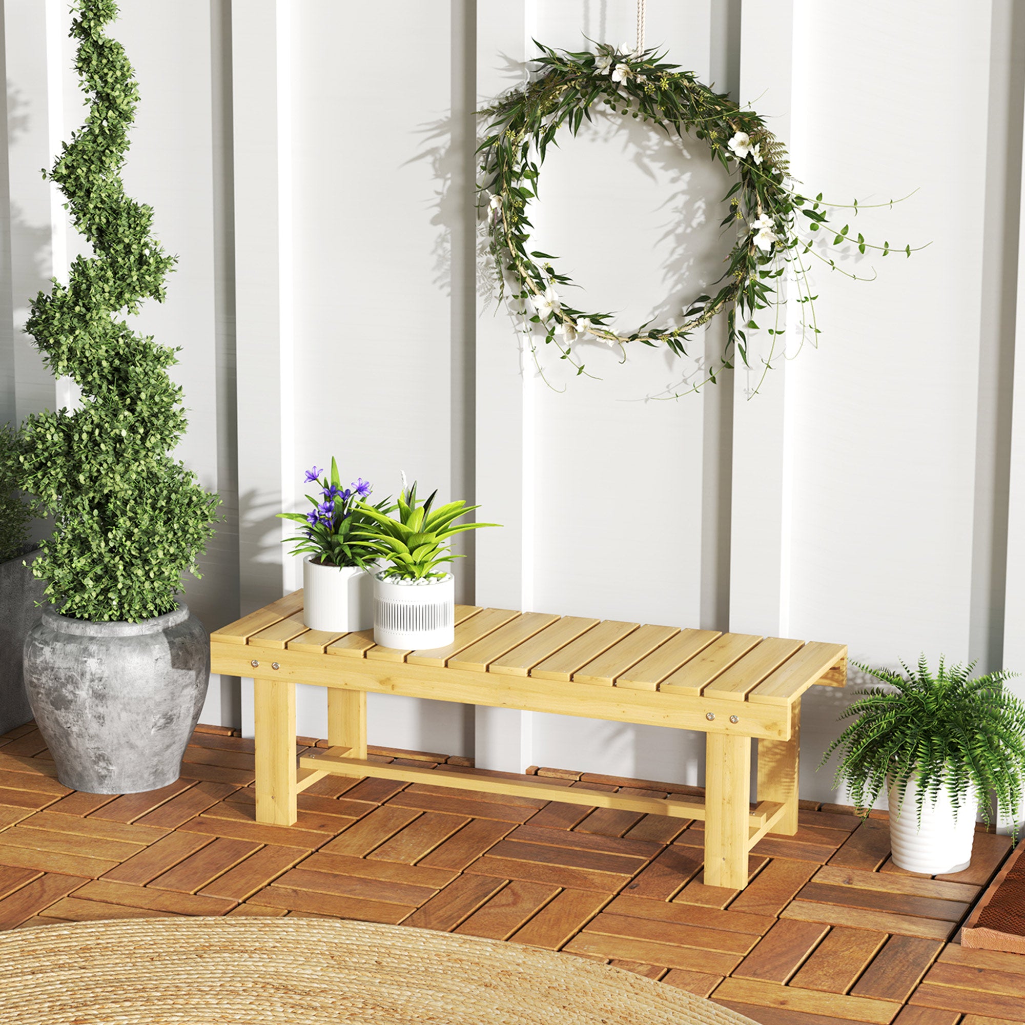 Garden Bench, 2-Seater Bench, Outdoor Furniture, Rustic Bench, Solid Wood, Natural, 110 x 38 x 35 cm
