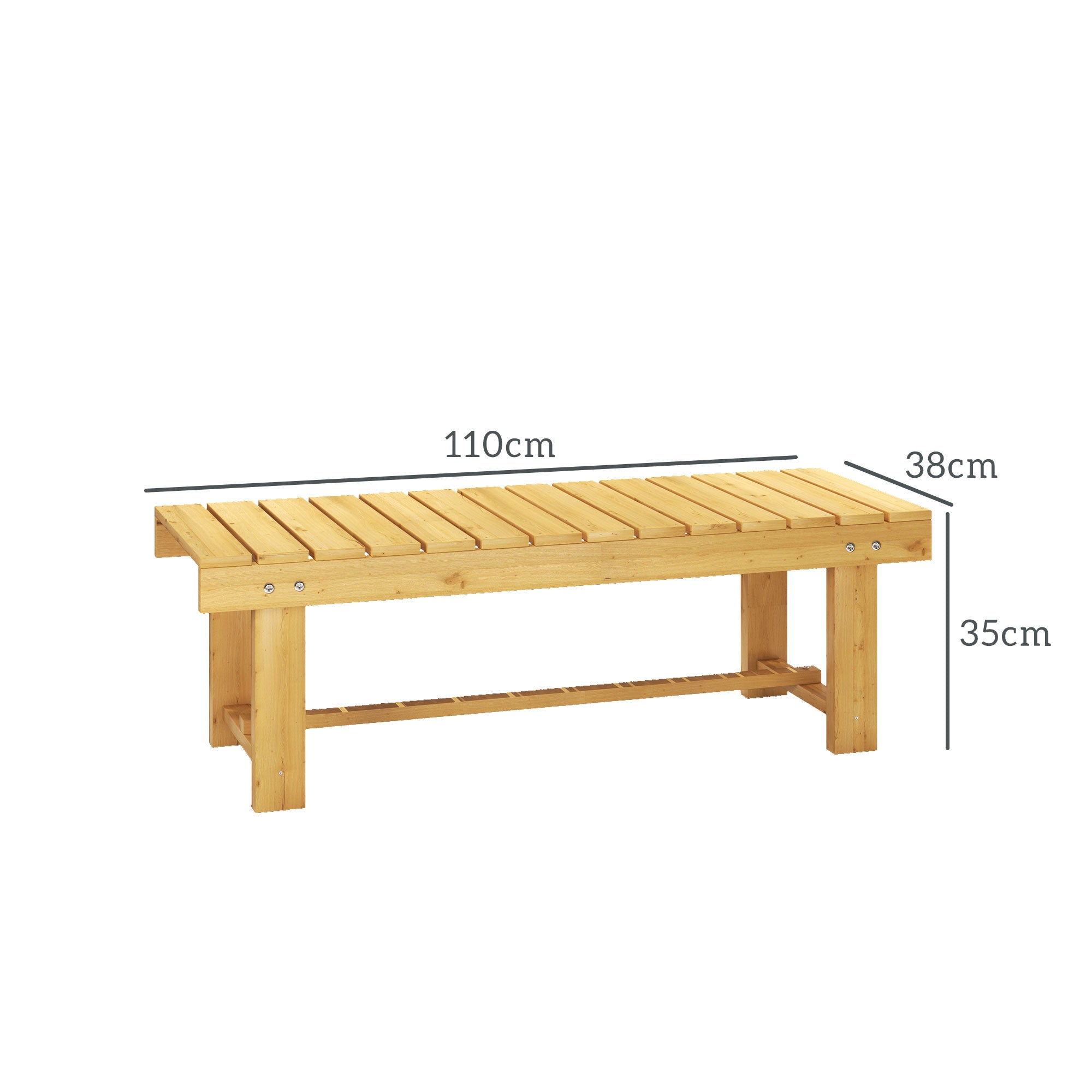 Garden Bench, 2-Seater Bench, Outdoor Furniture, Rustic Bench, Solid Wood, Natural, 110 x 38 x 35 cm