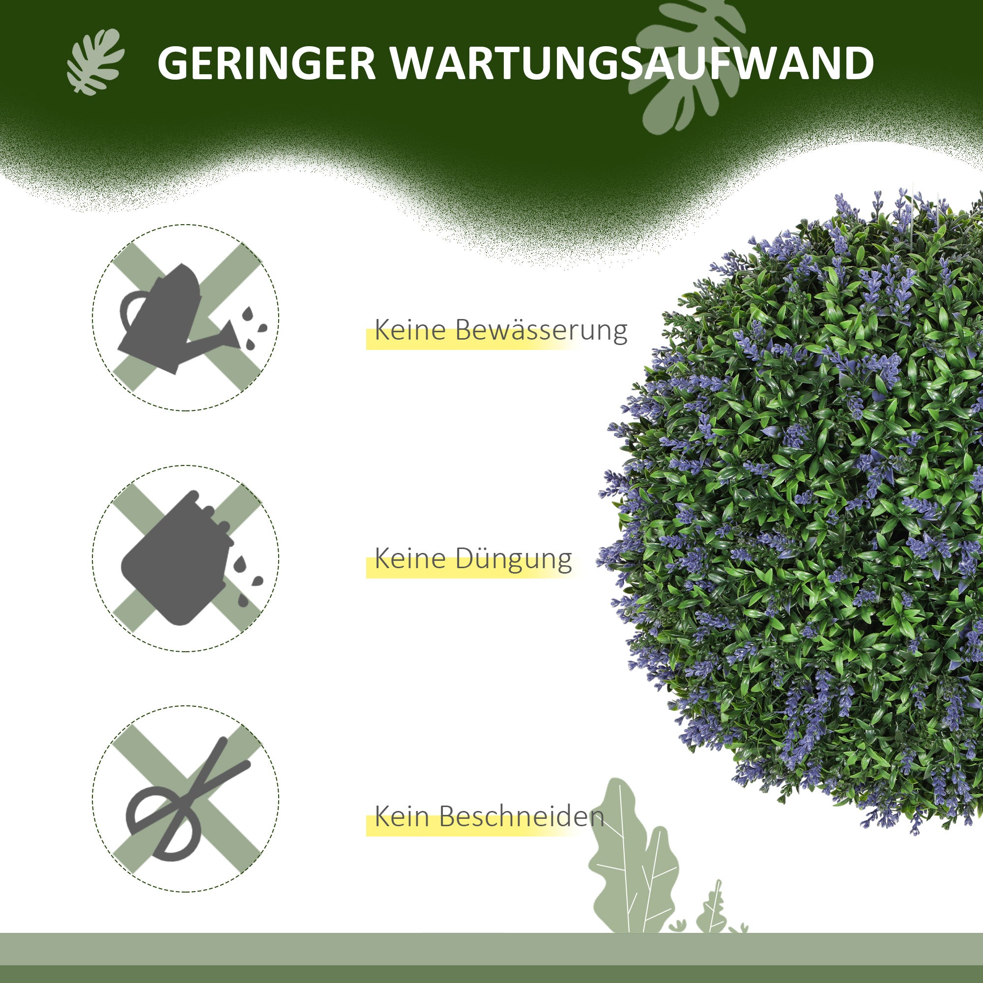 Set of 2 Artificial Lavender, 42 cm Indoor Plant, Artificial Plant in Sphere Shape, Large Decorative Artificial Flowers for Home, Office, Hallway, Garden, Violet+Green