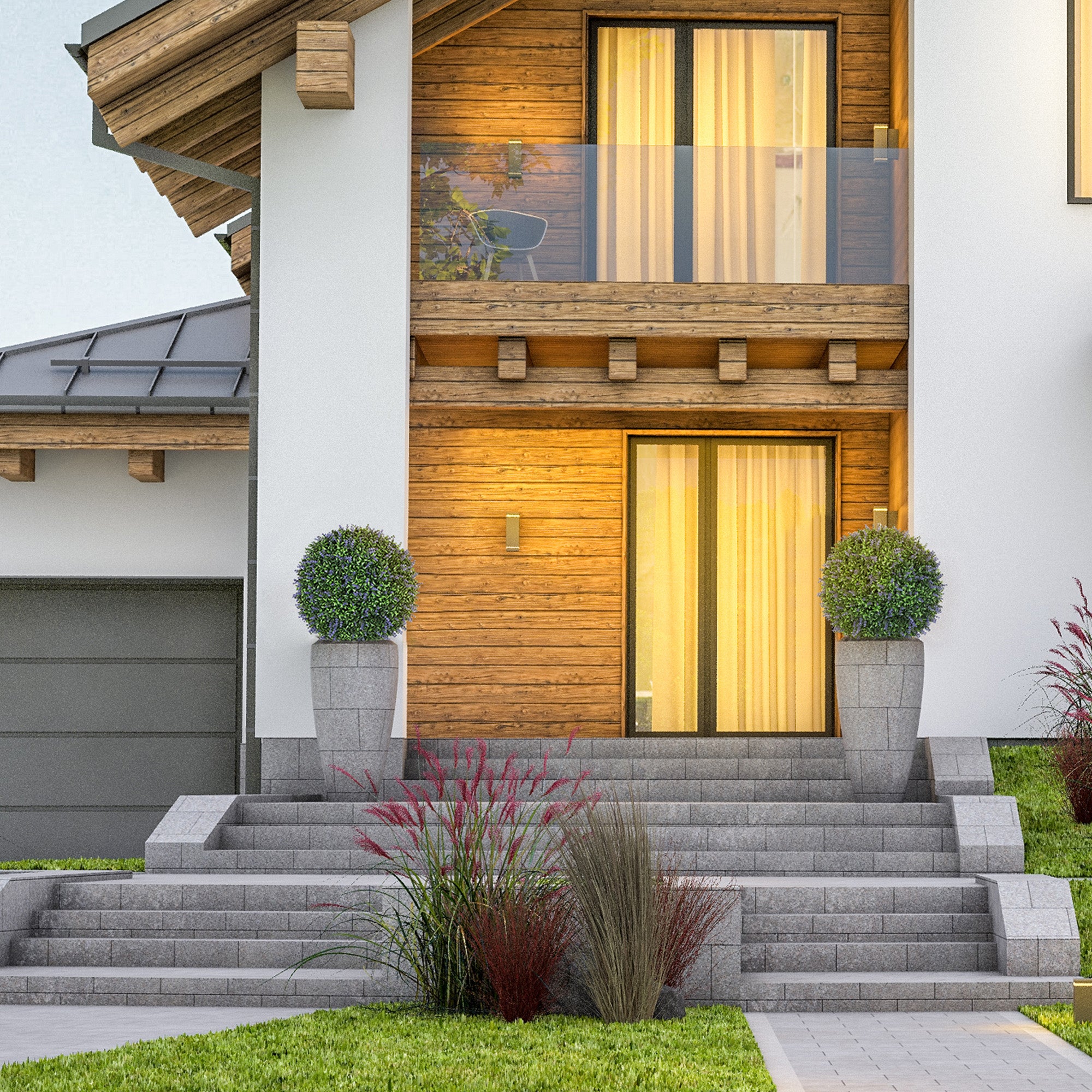 Set of 2 Artificial Lavender, 42 cm Indoor Plant, Artificial Plant in Sphere Shape, Large Decorative Artificial Flowers for Home, Office, Hallway, Garden, Violet+Green