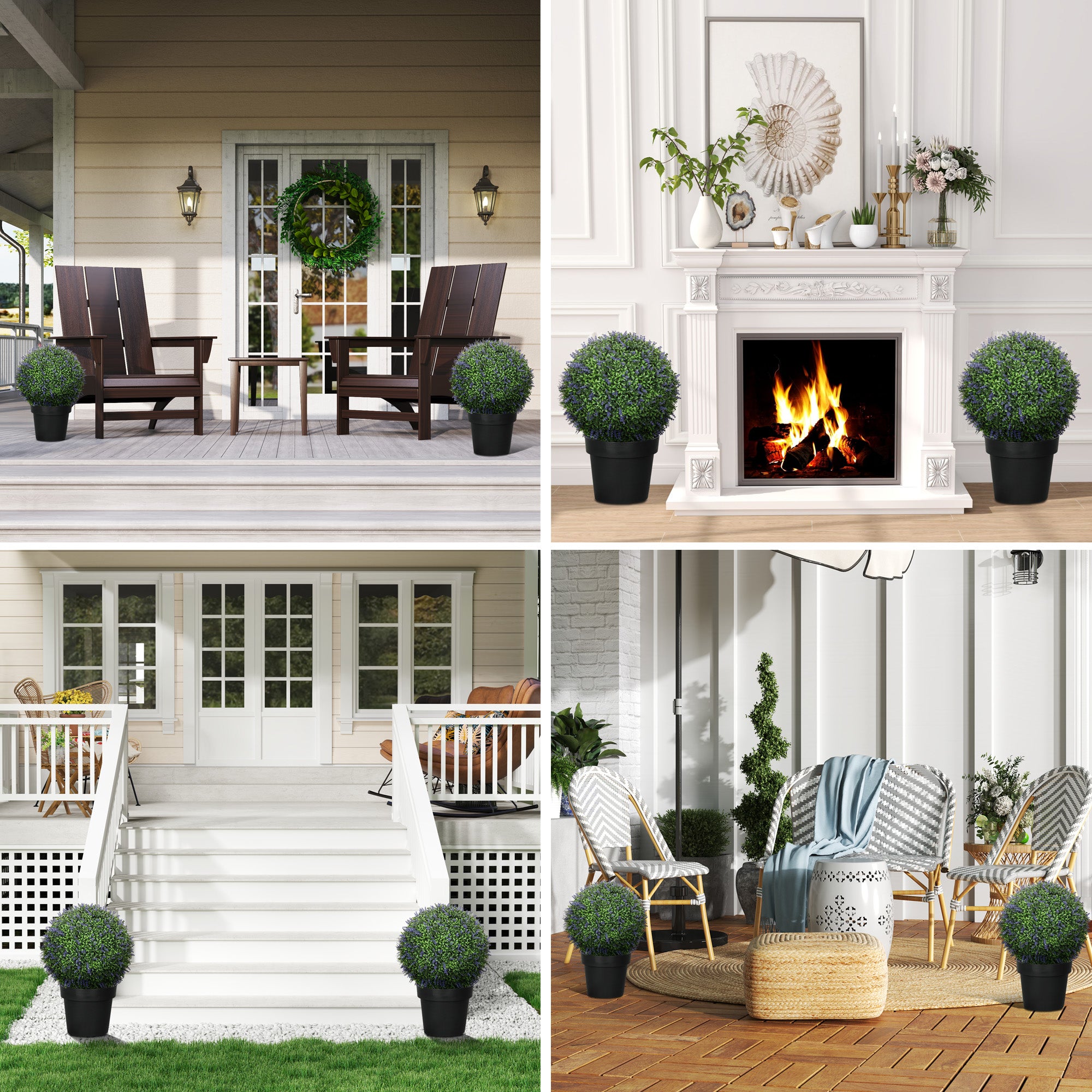 Set of 2 Artificial Lavender, 42 cm Indoor Plant, Artificial Plant in Sphere Shape, Large Decorative Artificial Flowers for Home, Office, Hallway, Garden, Violet+Green