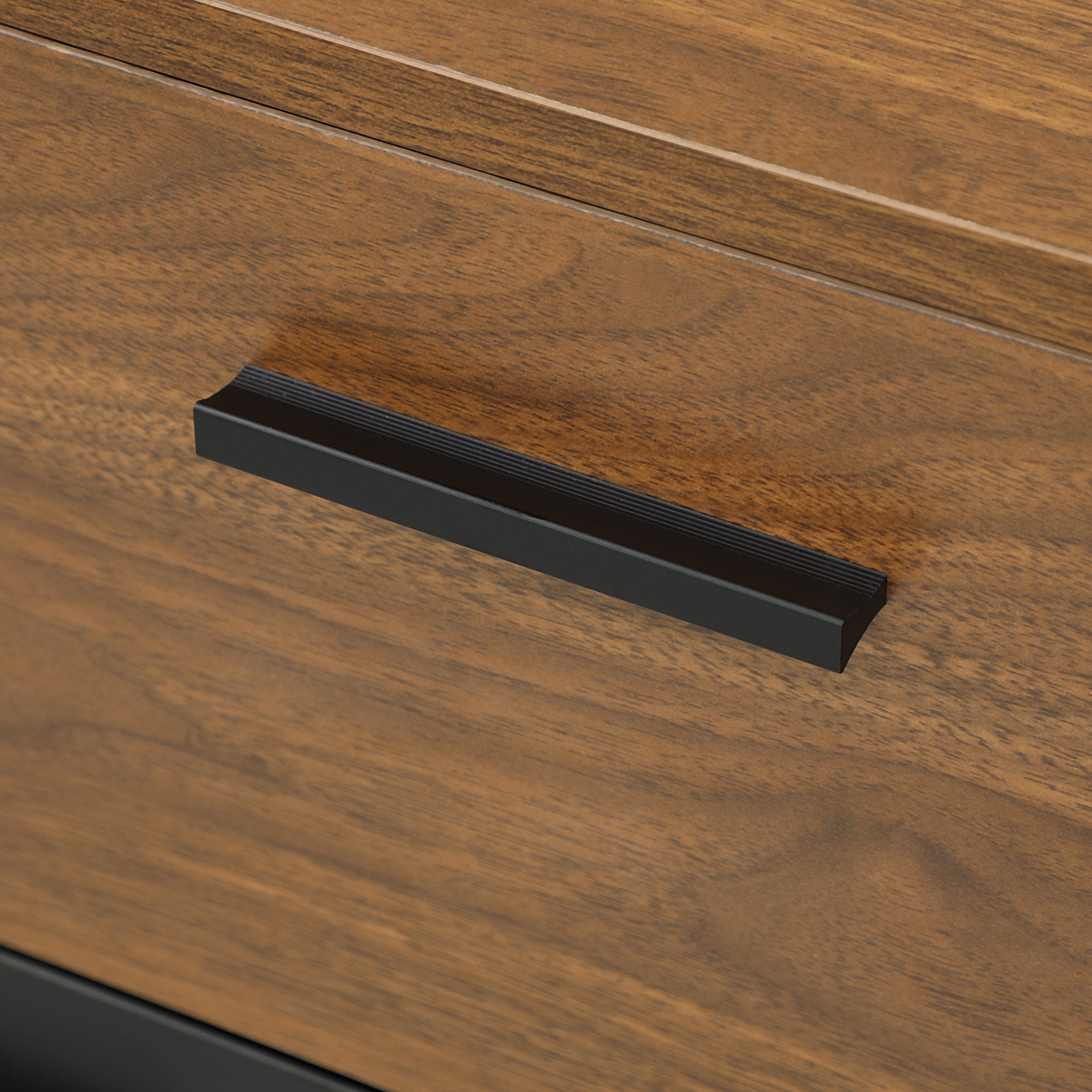 Brown and Black Buffet Storage Cabinet with 4 Cabinets, Drawers, and Adjustable Shelves, Dim. 120 x 35 x 85 cm