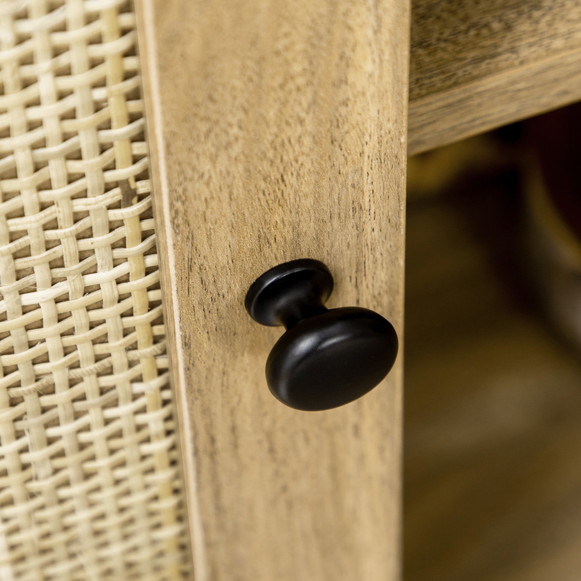 Kitchen Sideboard Buffet Cabinet with Rattan Door and 2 Storage Shelves for Dining Room 80x39x70 cm Natural