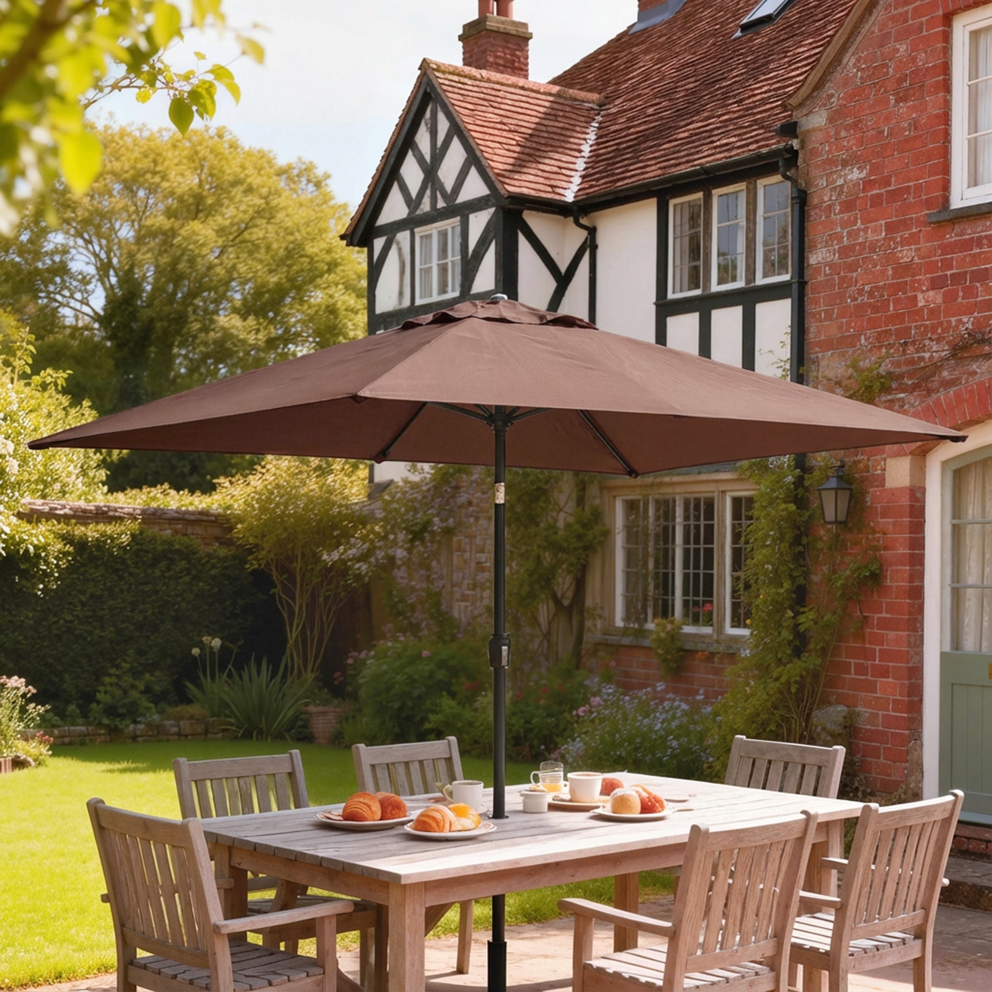 Tilt-Adjustable Rectangular Patio Umbrella 300 x 200 cm with Crank & Cover, UV Protection, Wind-Resistant — Brown