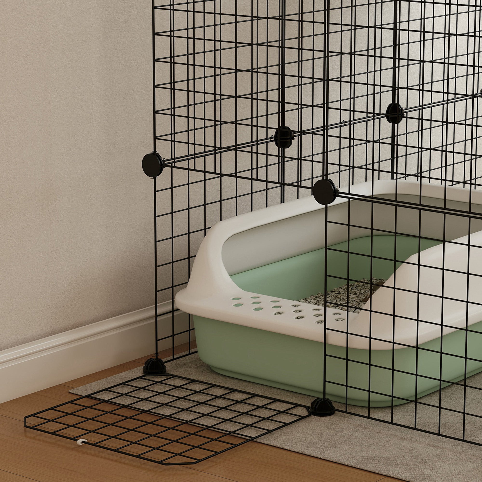 Pet Fence, Indoor Rabbit Enclosure, 4 Levels, Modular Enclosure for Small Animals, Rabbits, Wire Panels, 105 x 70 x 140 cm, Black