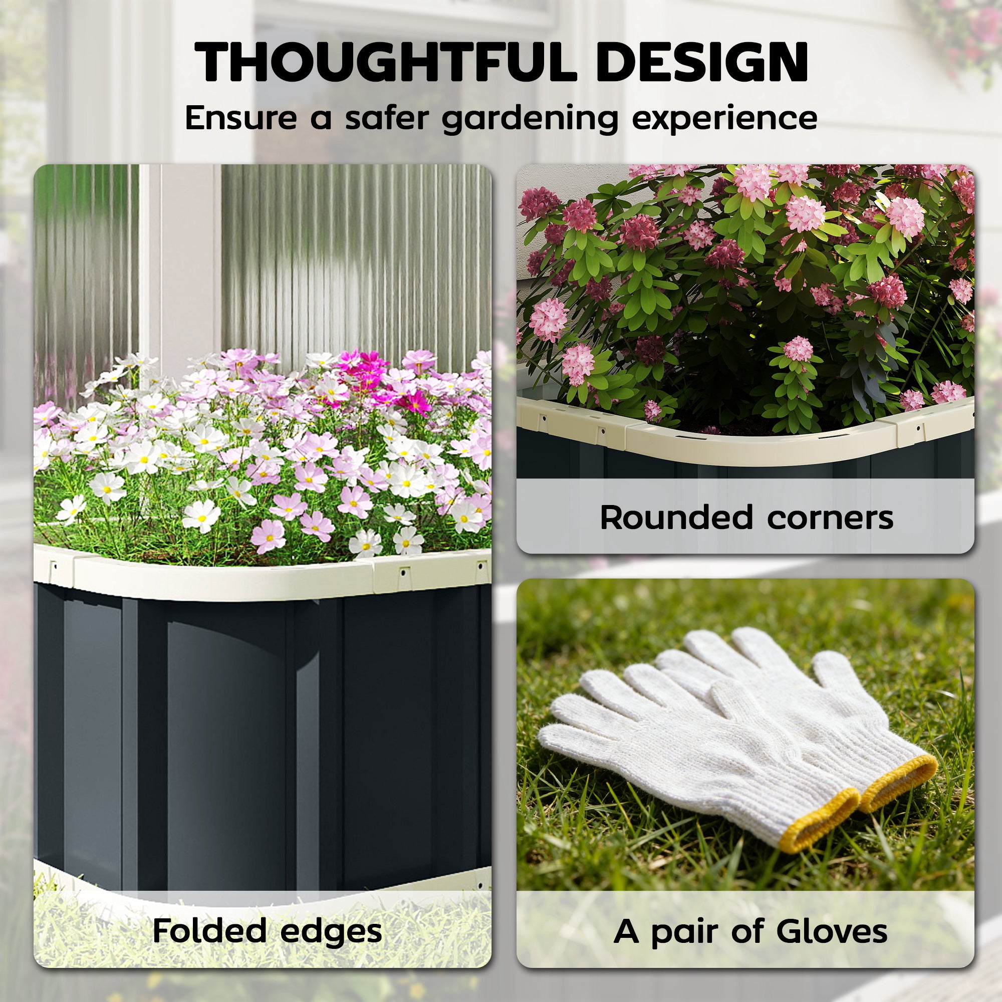 Raised Steel Garden Bed with Snap Locks, Folded-Edge Planter for Herbs, Flowers & Veggies — 53.5 x 20.5 x 12.2 in (136 x 52 x 31 cm)