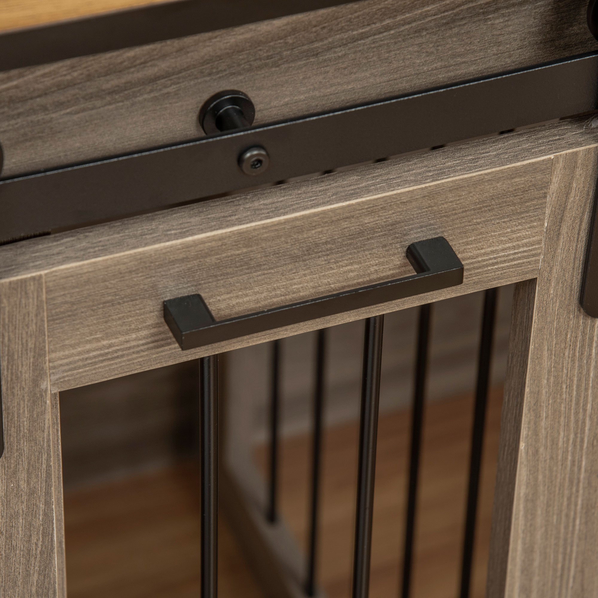 Dog Crate Furniture with Two-Room Option, 2 Doors Modern Metal Dog Crate for Indoor Home, Indoor Dog House for Large Dogs up to 30 kg, 120 x 60 x 88.5 cm Oak