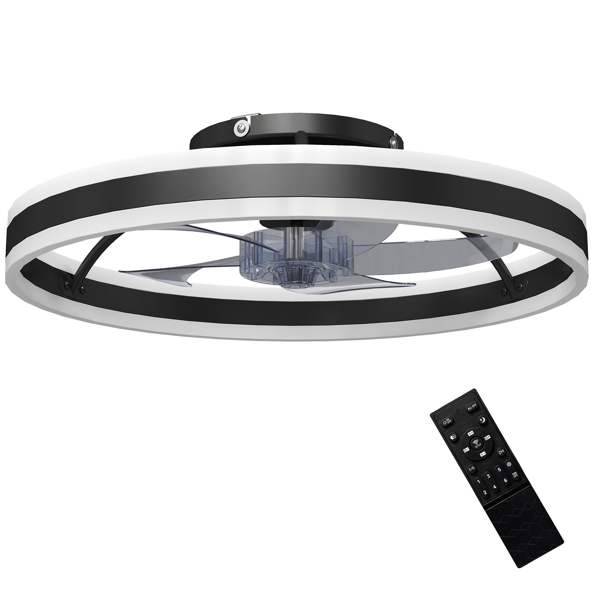 45W LED Ceiling Fan with Light, Reversible DC Motor, Quiet Remote-Controlled, 6 Speeds, 3 Color Temps, Timer, Ø20 in, Black