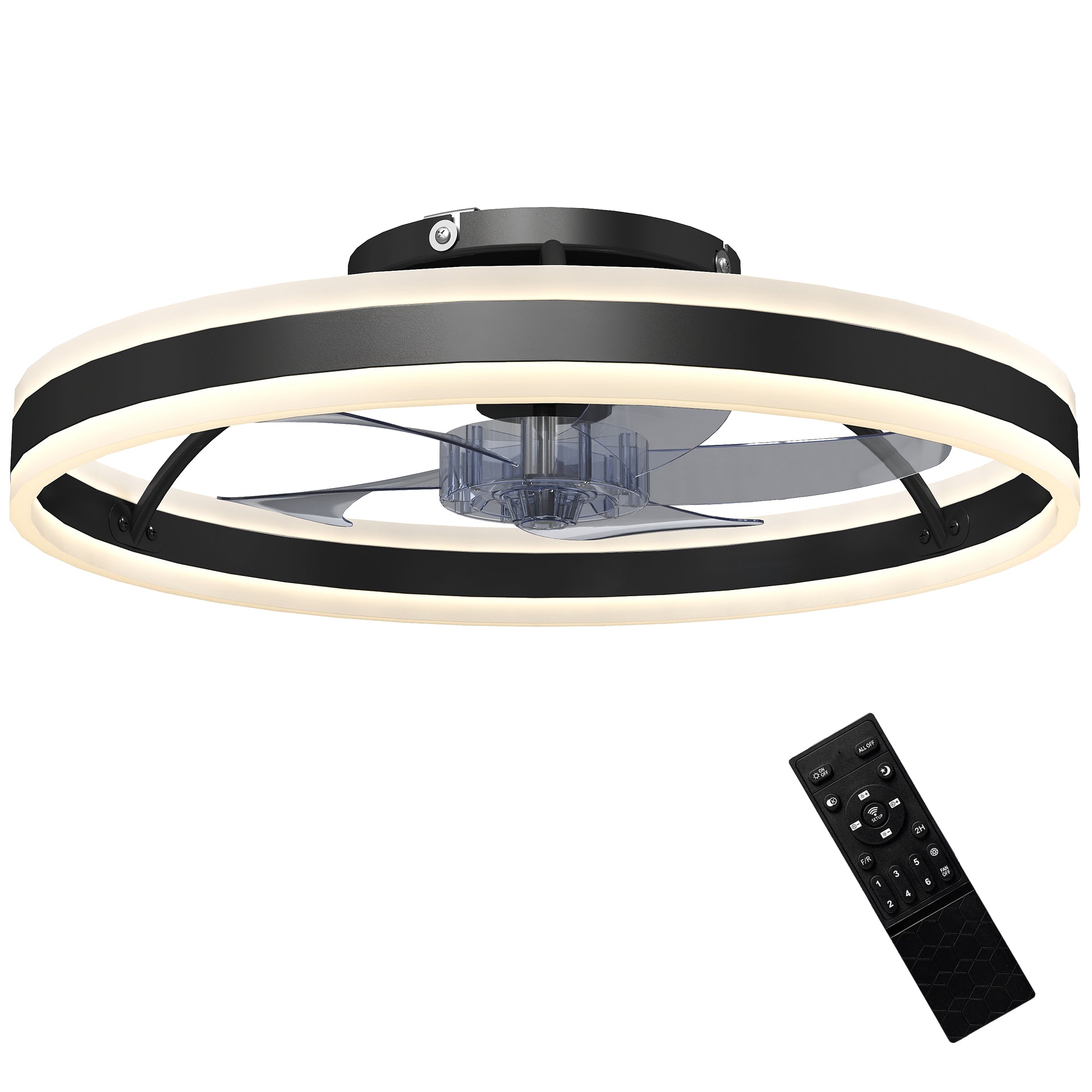 45W LED Ceiling Fan with Light, Reversible DC Motor, Quiet Remote-Controlled, 6 Speeds, 3 Color Temps, Timer, Ø20 in, Black