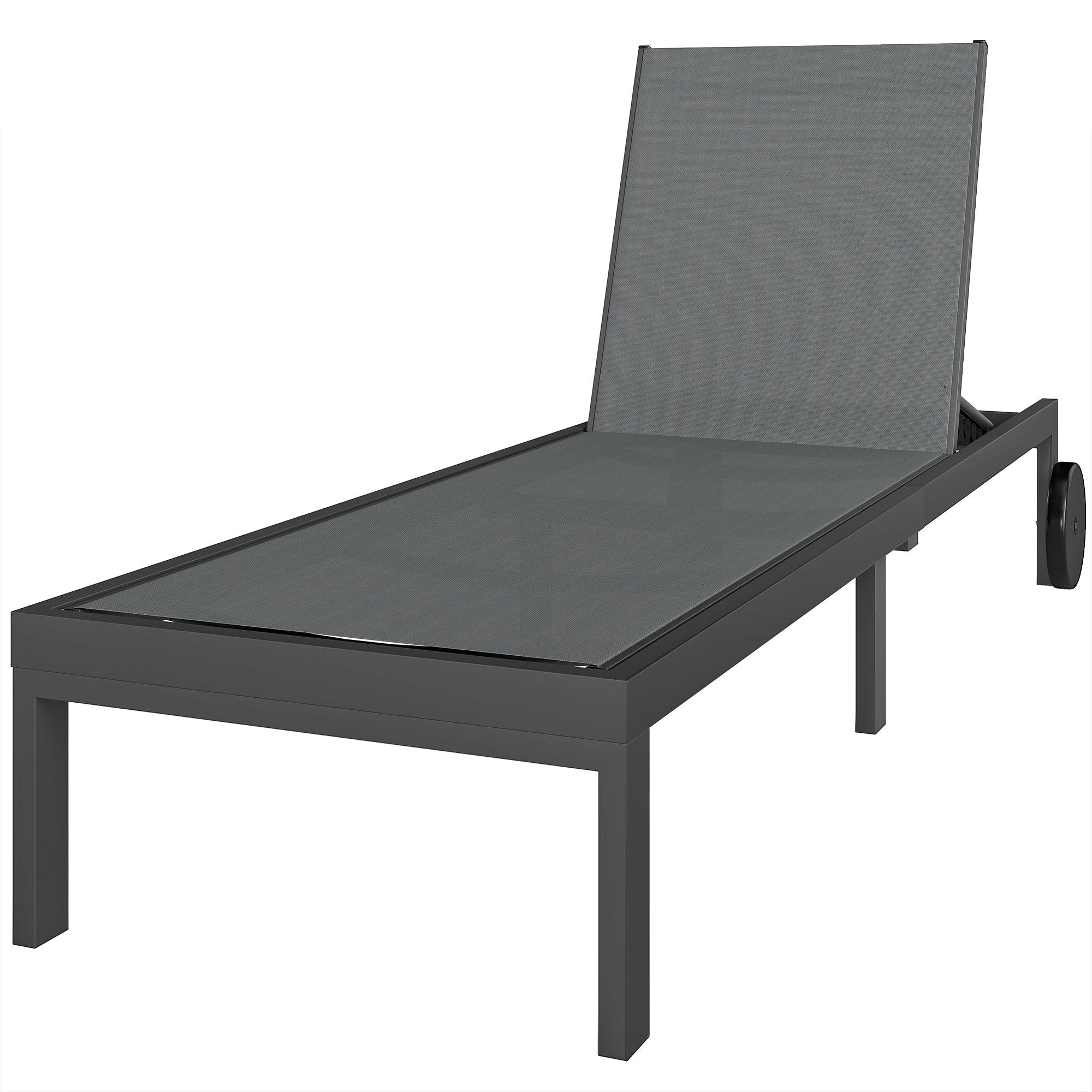 6-Position Adjustable Sun Lounger with Wheels — Breathable Mesh, Aluminum Frame, Supports up to 265 lb, Dark Gray
