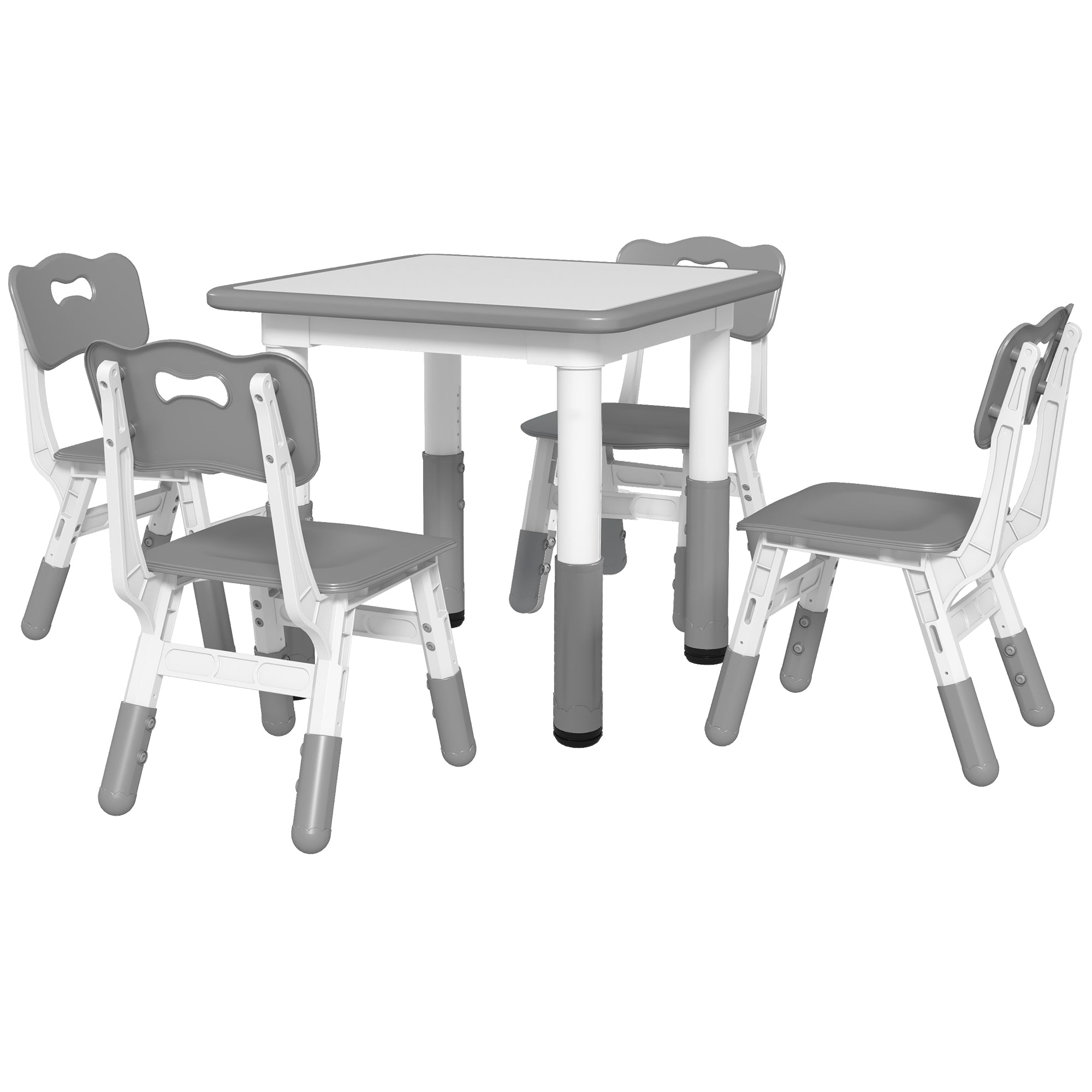 Children's Table and Chairs Set 18-60 Months, Space-Saving Design, Adjustable Height, Kids Table with Chalkboard for Playroom, in Wood and PP, for 4 Kids, Gray