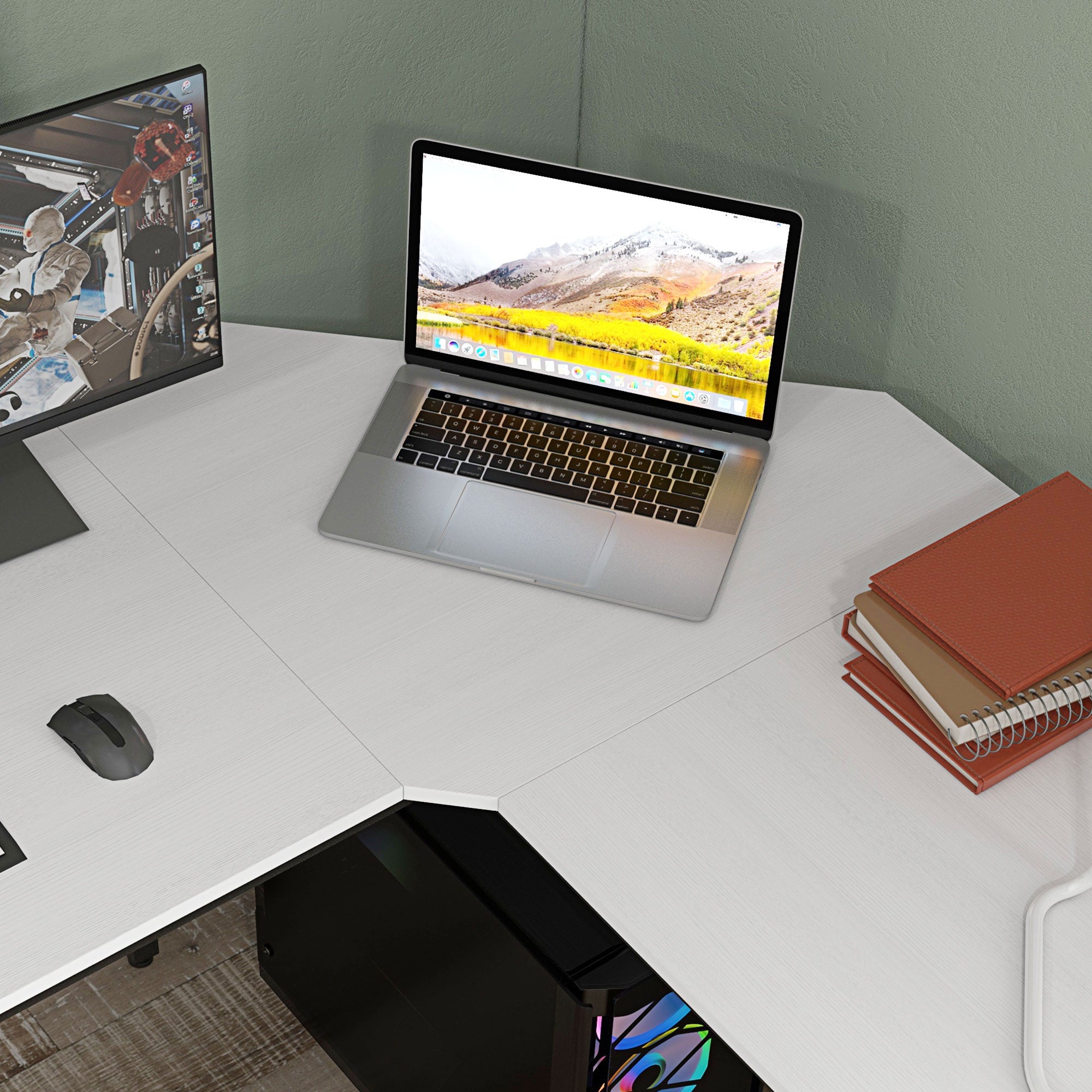 L-Shaped Desk Modern Corner Desk with Steel Frame Supports 70 kg for Office Home Study 150x150x76 cm White