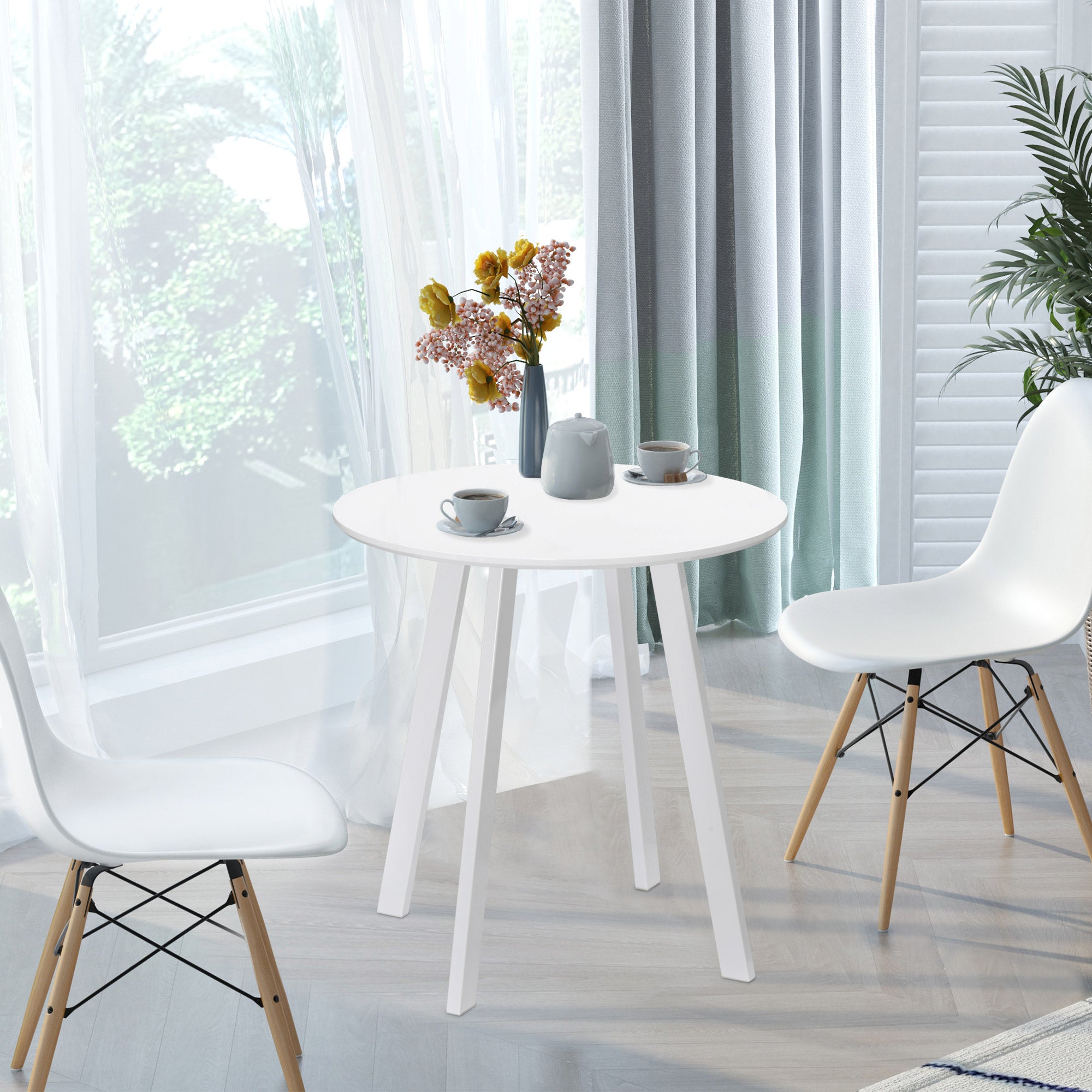 Dining Table 72 x 72 cm Round Kitchen Table for 2 Persons Modern Dining Table with Angled Legs, Table for Kitchen, Dining Room and Living Room White