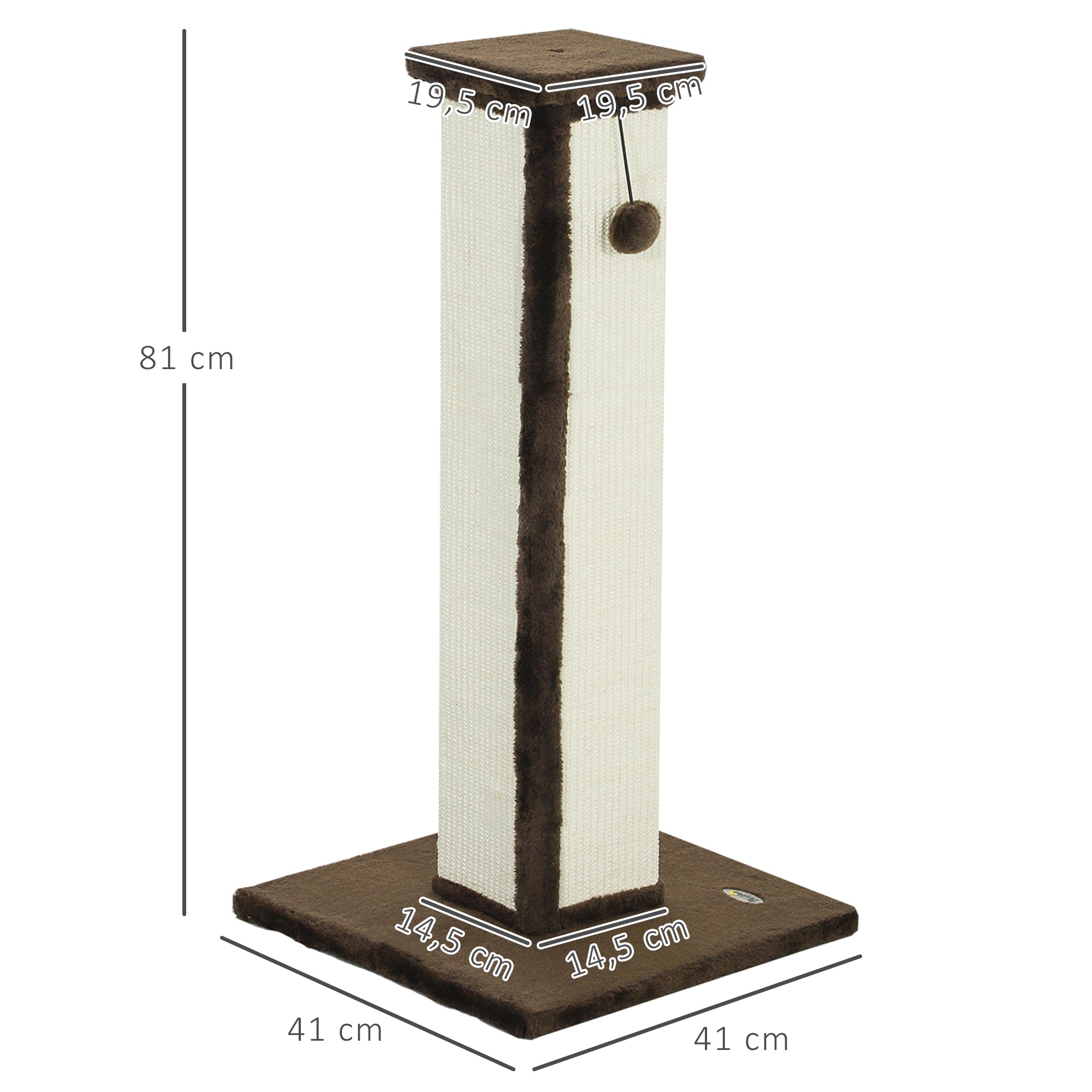 Cat Scratching Post Height 81 cm Cat Scratcher with Sisal Post and Hanging Ball 41x41x81 cm Brown