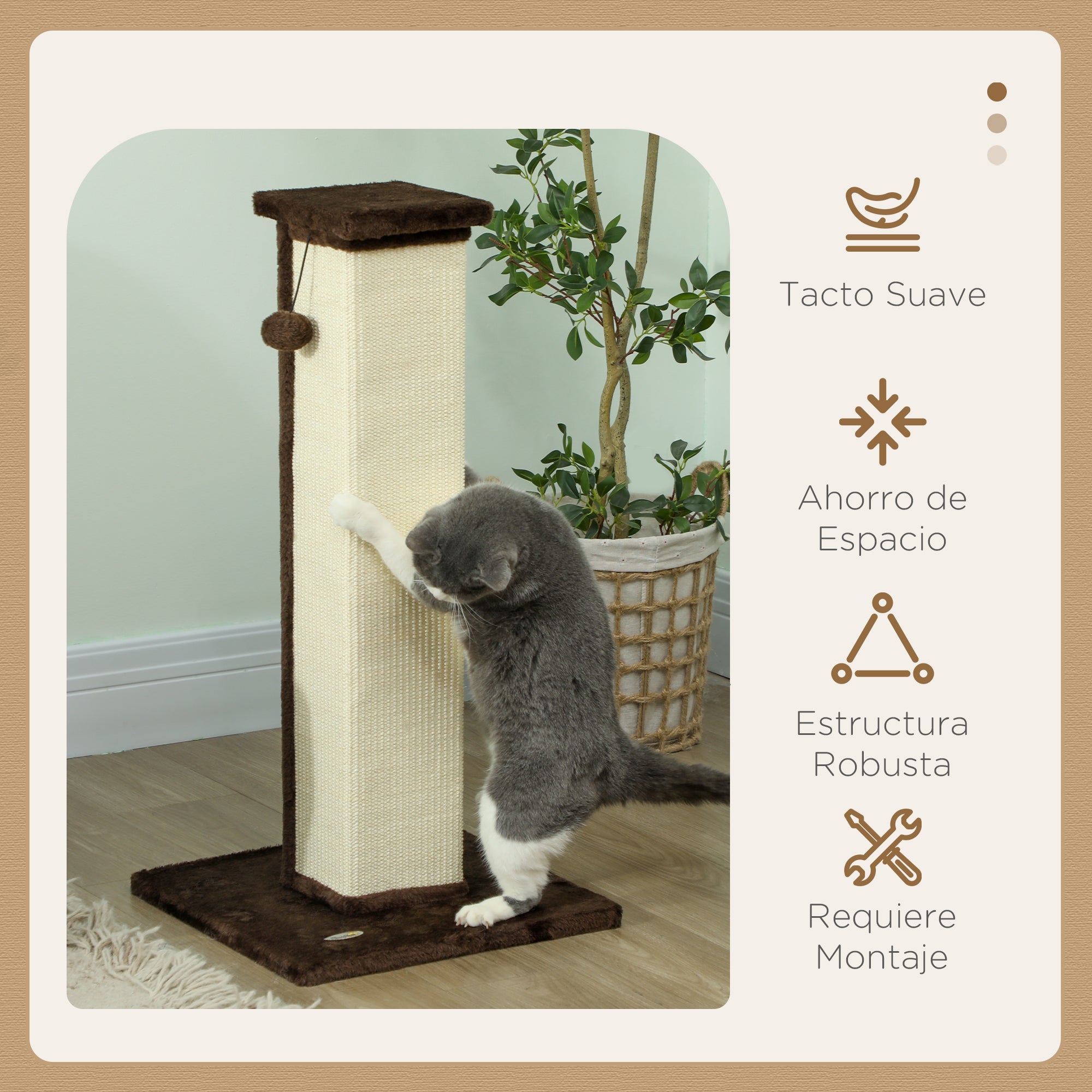 Cat Scratching Post Height 81 cm Cat Scratcher with Sisal Post and Hanging Ball 41x41x81 cm Brown