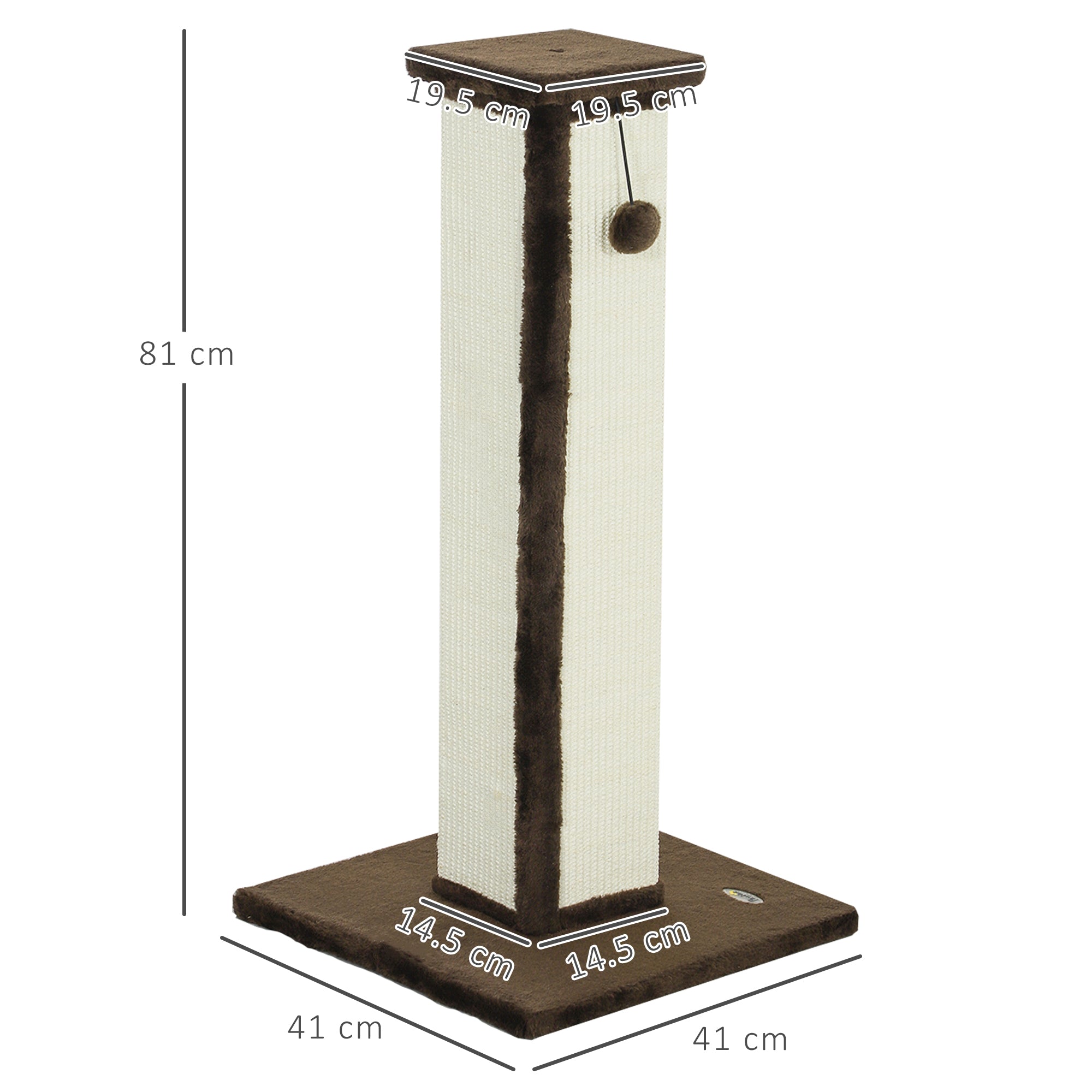 Cat Scratching Post Height 81 cm Cat Scratcher with Sisal Post and Hanging Ball 41x41x81 cm Brown