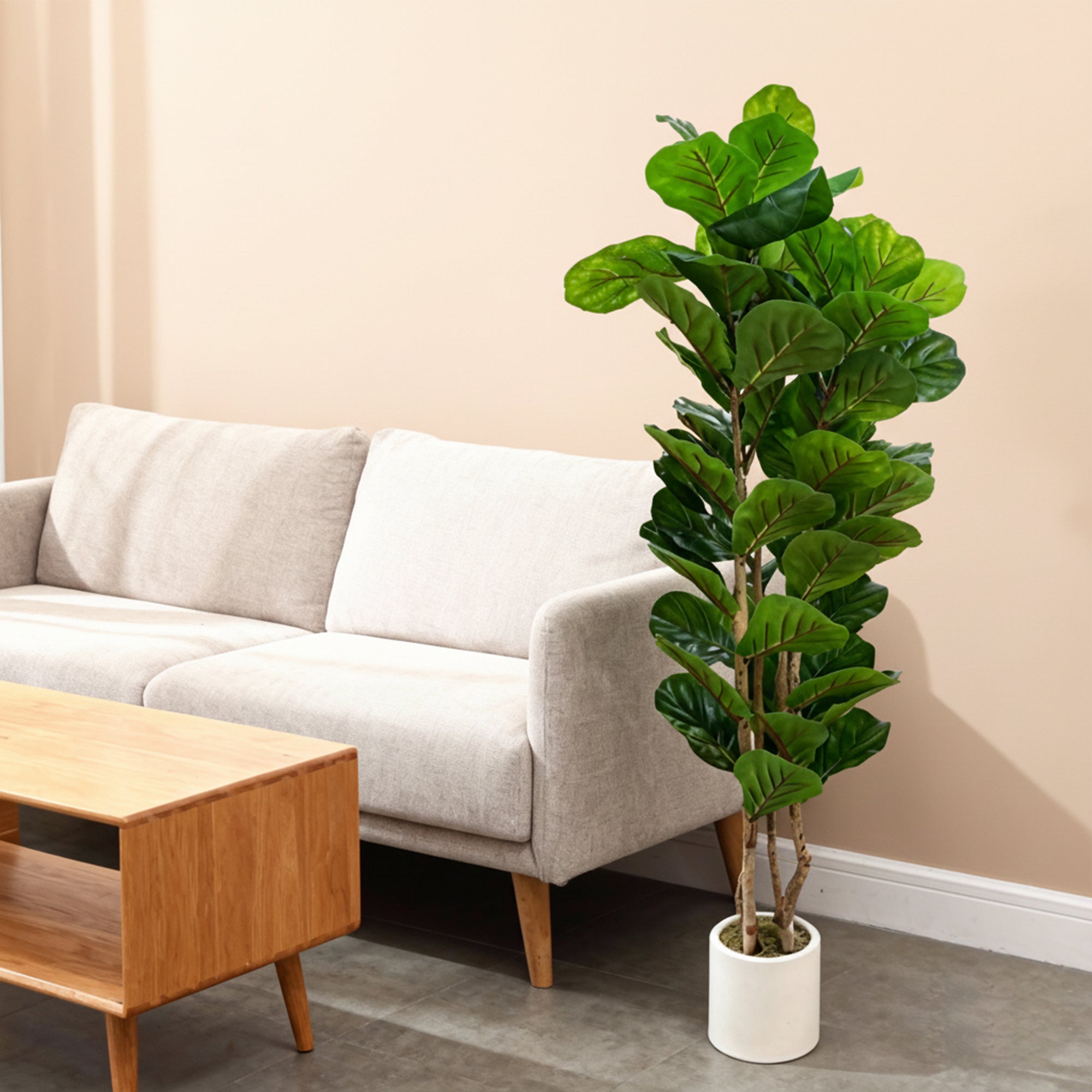 Artificial Fiddle Leaf Fig Tree, 150 cm (59 in) – 71 Leaves, Solid Wood Trunk, Pre-Potted Faux Plant, Lifelike Plastic Foliage for Living Room, Bedroom, Office, Garden