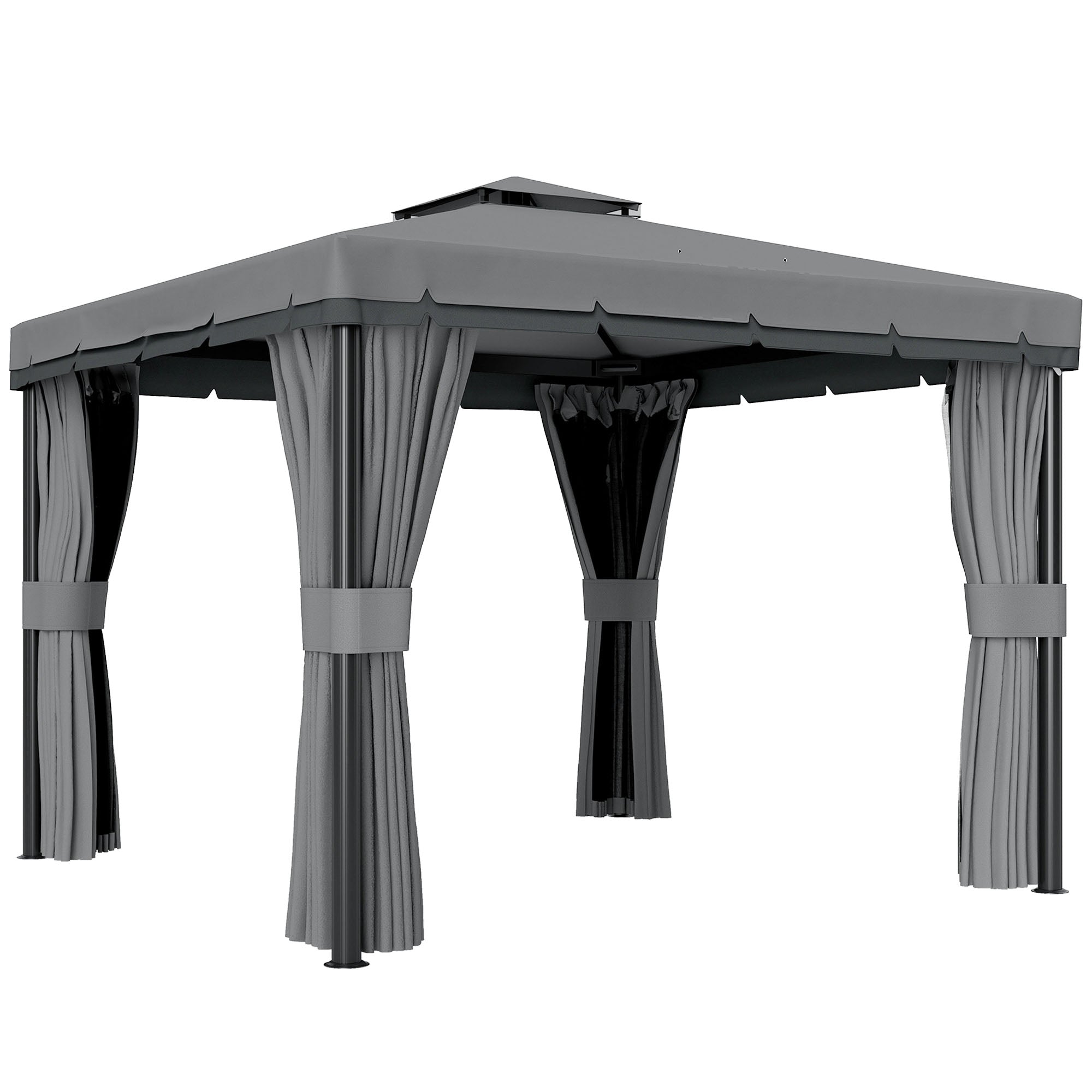 10'x10' Waterproof Garden Gazebo with Double Roof, Zippered Mosquito Nets, Aluminum Frame – Dark Gray