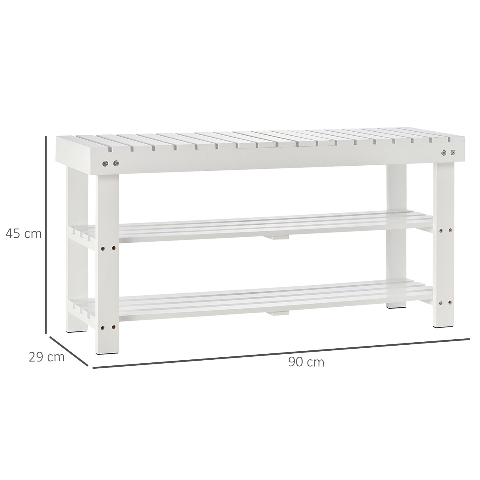 Shoe Bench, 3-Level Wooden Shoe Cabinet with Storage Shelf and Hidden Compartment, Entryway Bench for Hallway, Bedroom, 90 x 29 x 45 cm, White