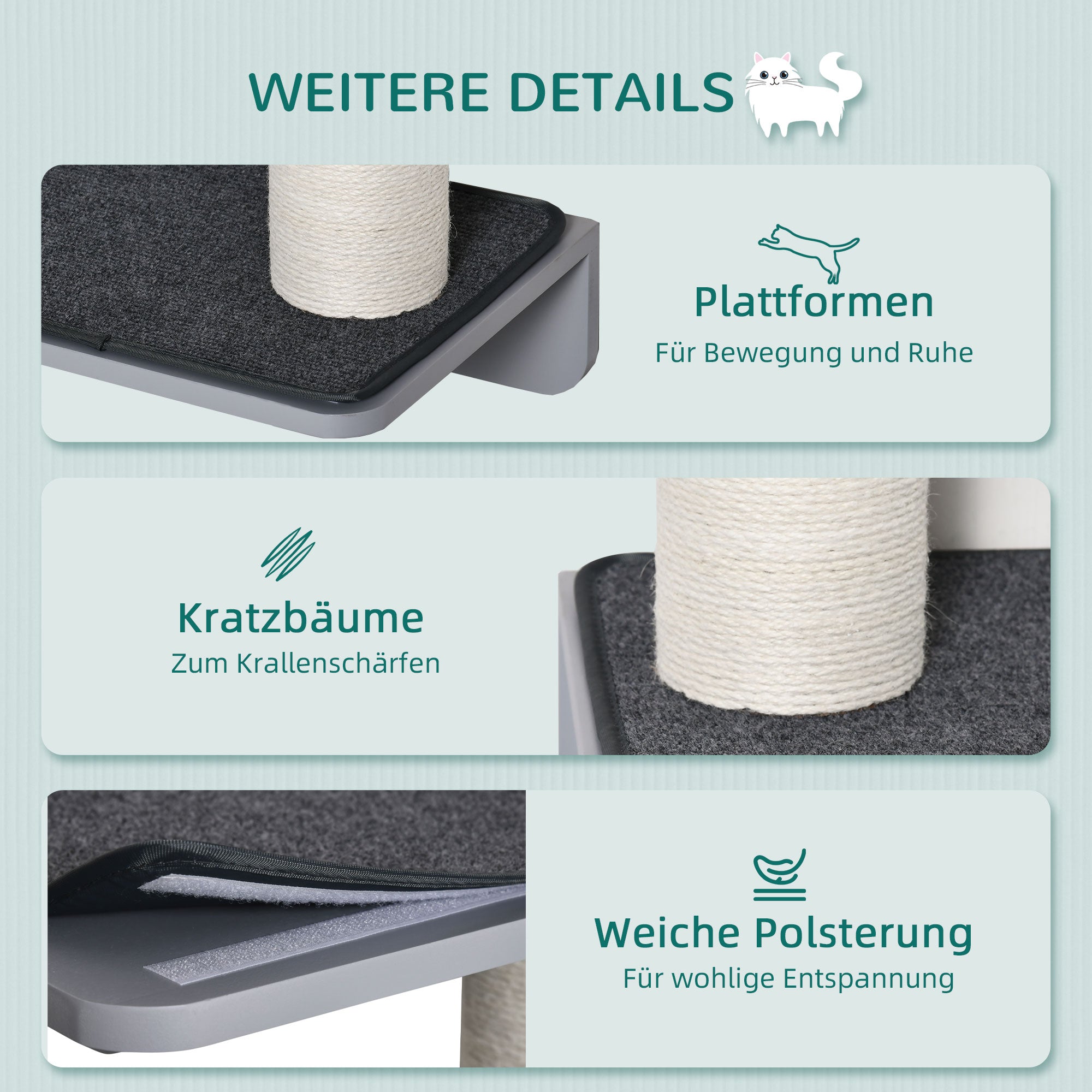 Wall-Mounted Cat Tree Cat Climbing Wall Scratching Post Cat Furniture for Wall Climbing Fun for Cats Wall Mount Wood Light Gray+Beige 66 x 28 x 137 cm