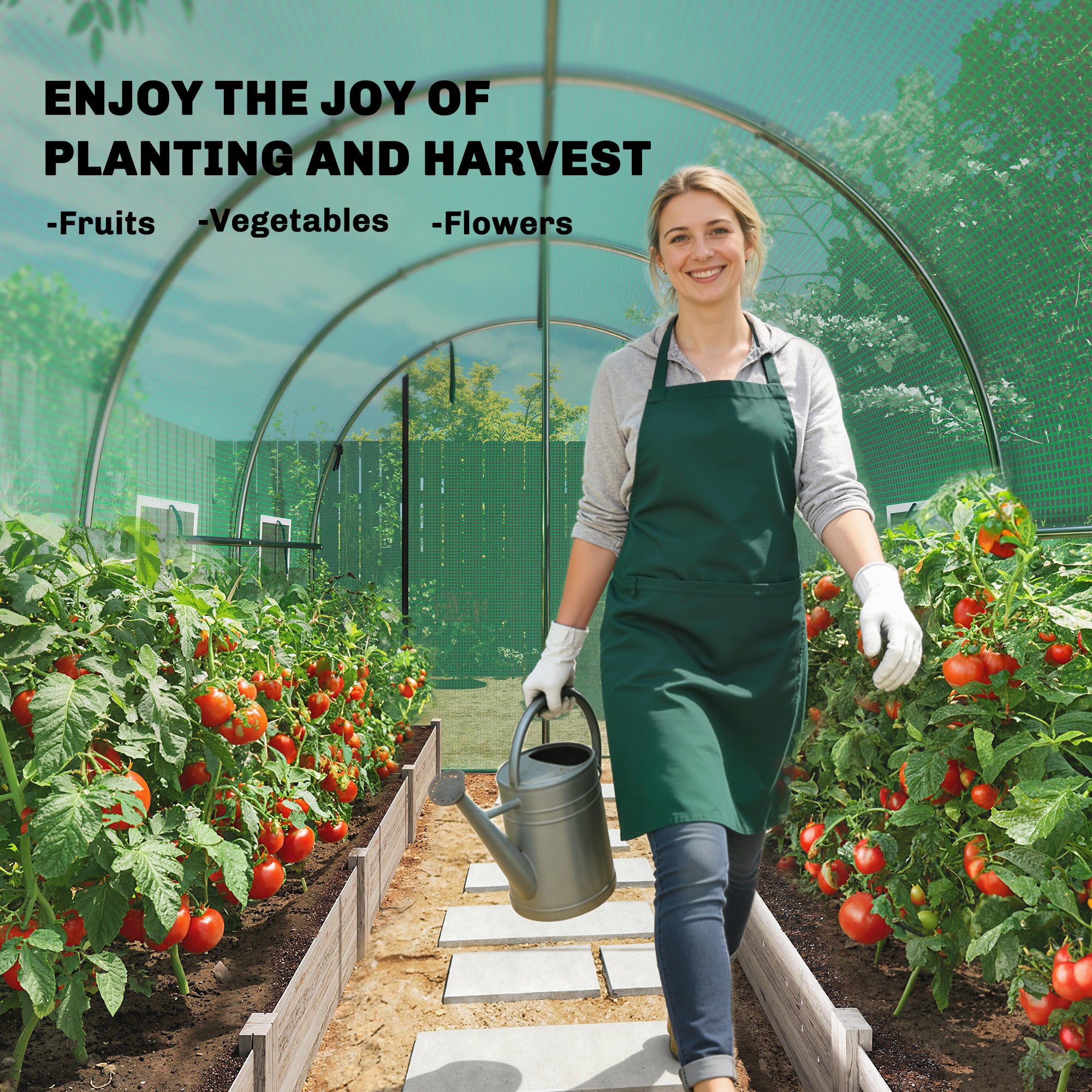 Tunnel Greenhouse 3 x 2 x 2 m with PE Cover, 2 Roll-Up Zip Doors & 6 Mesh Windows, Support Bars, Extended Hems, UV-Protected – Green