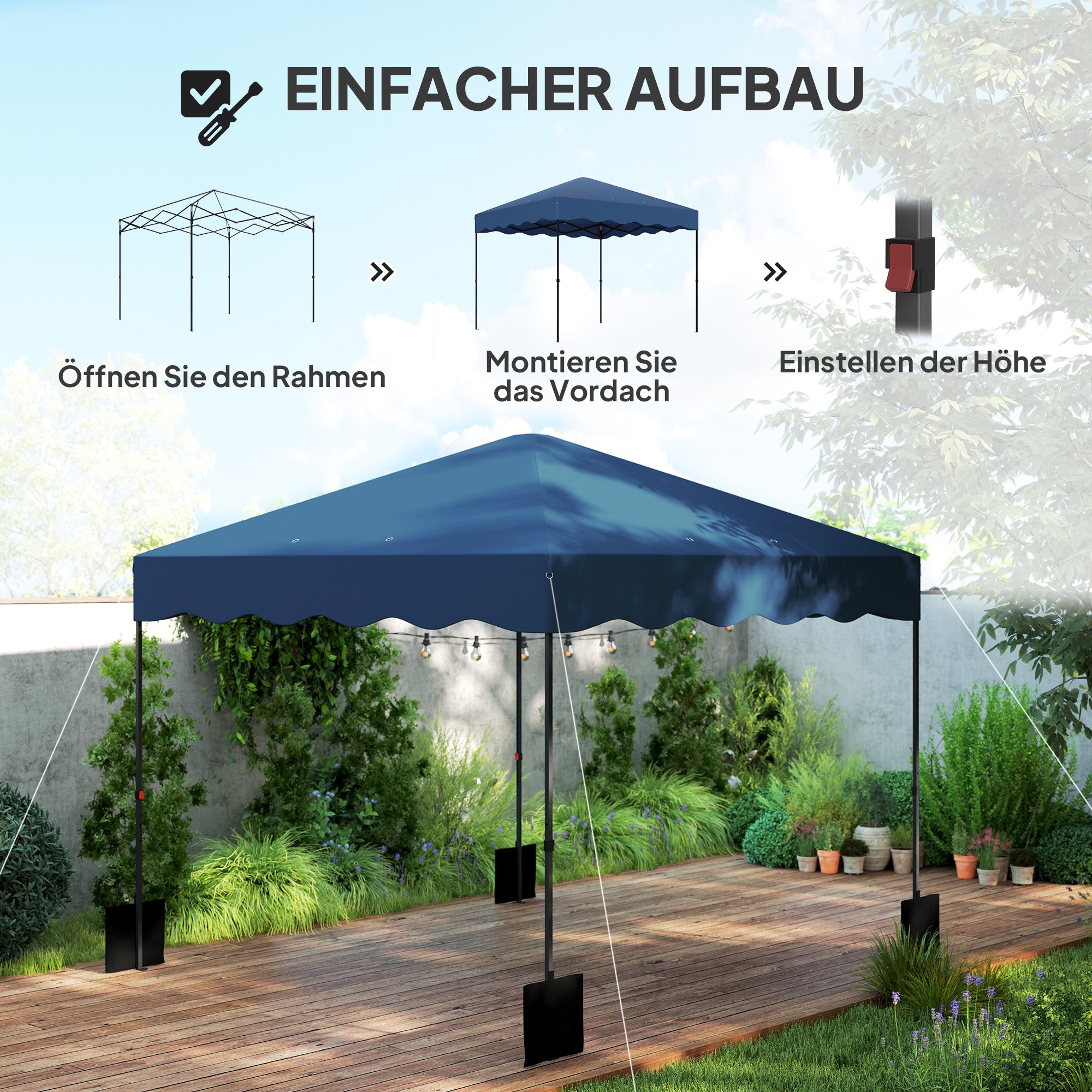 Pavilion approx. 3x3m, water-repellent Stable Winterproof Pop-up Folding Gazebo with UV Protection 50+, Foldable Party Tent Garden Gazebo with Roller Bag, Garden Pavilion for Camping Garden, Dark Blue