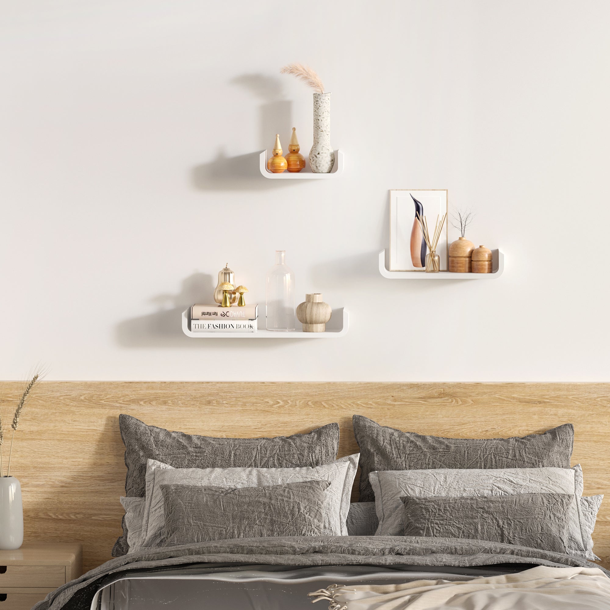 Set of 3 Floating Shelves 60/45/30x15x10 cm Wall Shelves Wood Book Storage Photo Display Decor for Living Room Hallway Bedroom White