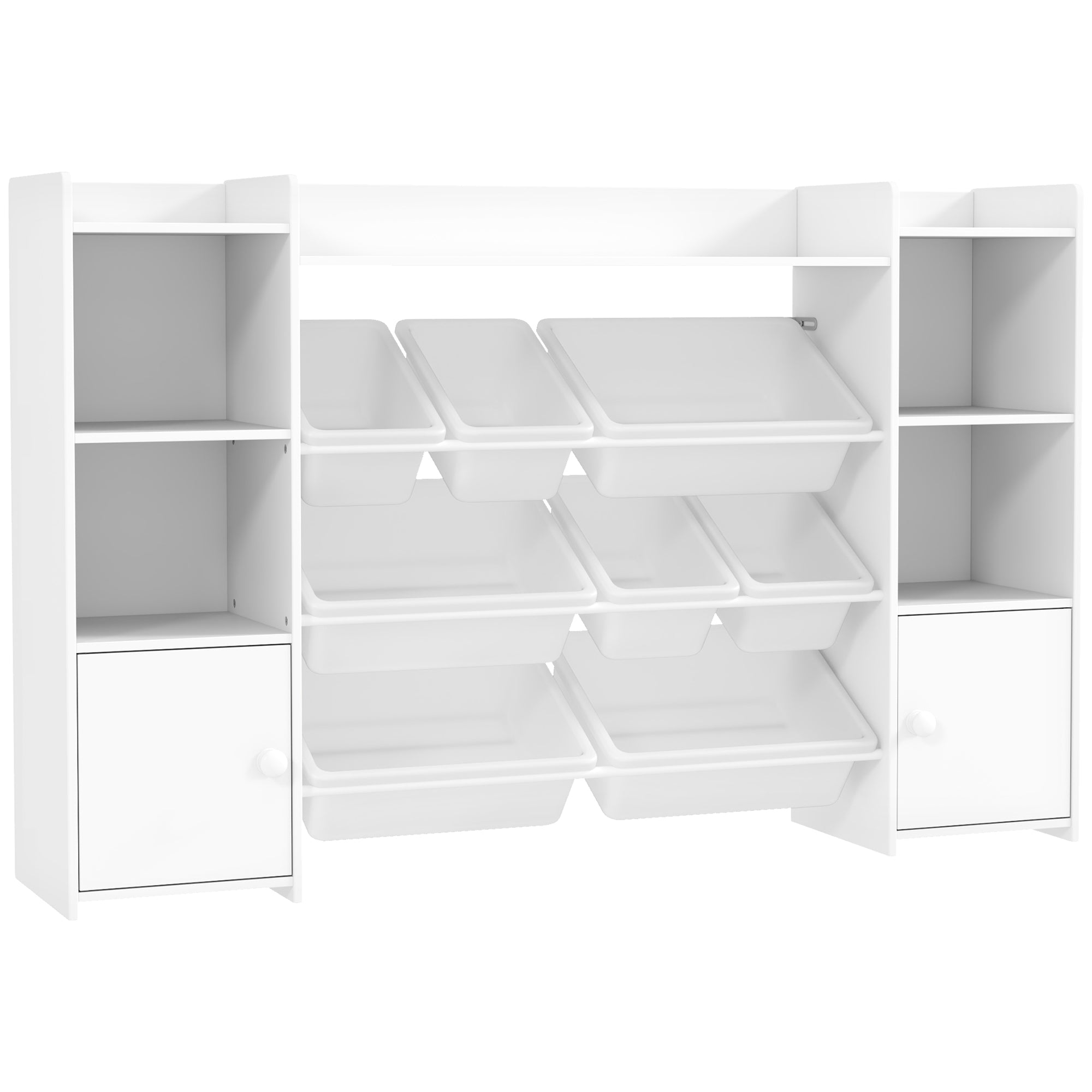 Children's Shelf Toy Shelf with 8 Removable Boxes, 4 Open Compartments, 2 Cupboard Compartment, Children's Bookshelf for Kids Room, Kindergarten, 140 x 30 x 90 cm, White
