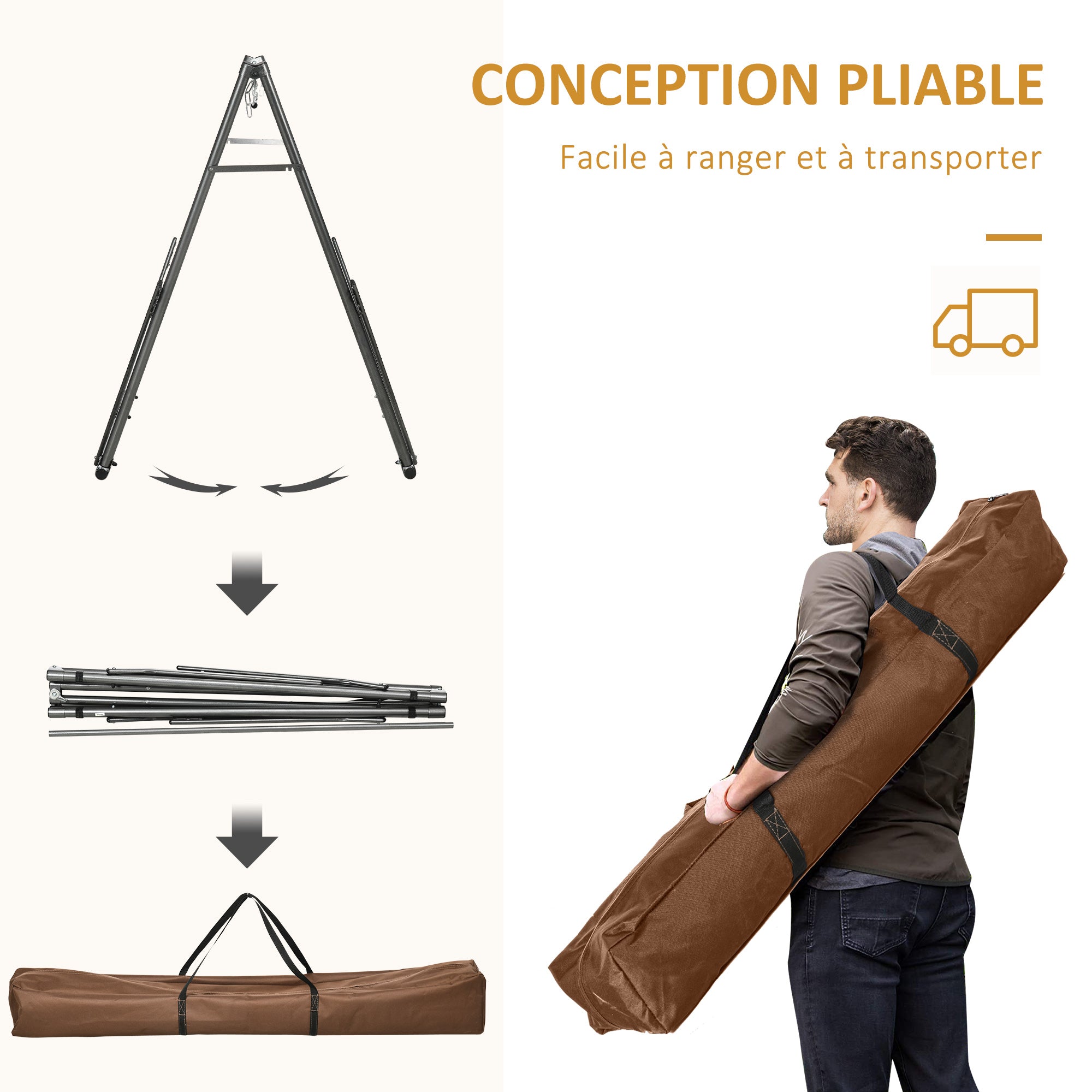 Foldable garden hammock clothesline with curved metal stand epoxy metal hammock stand 1 place max. load 120 kg dim. 270L x 100W x 94Hcm