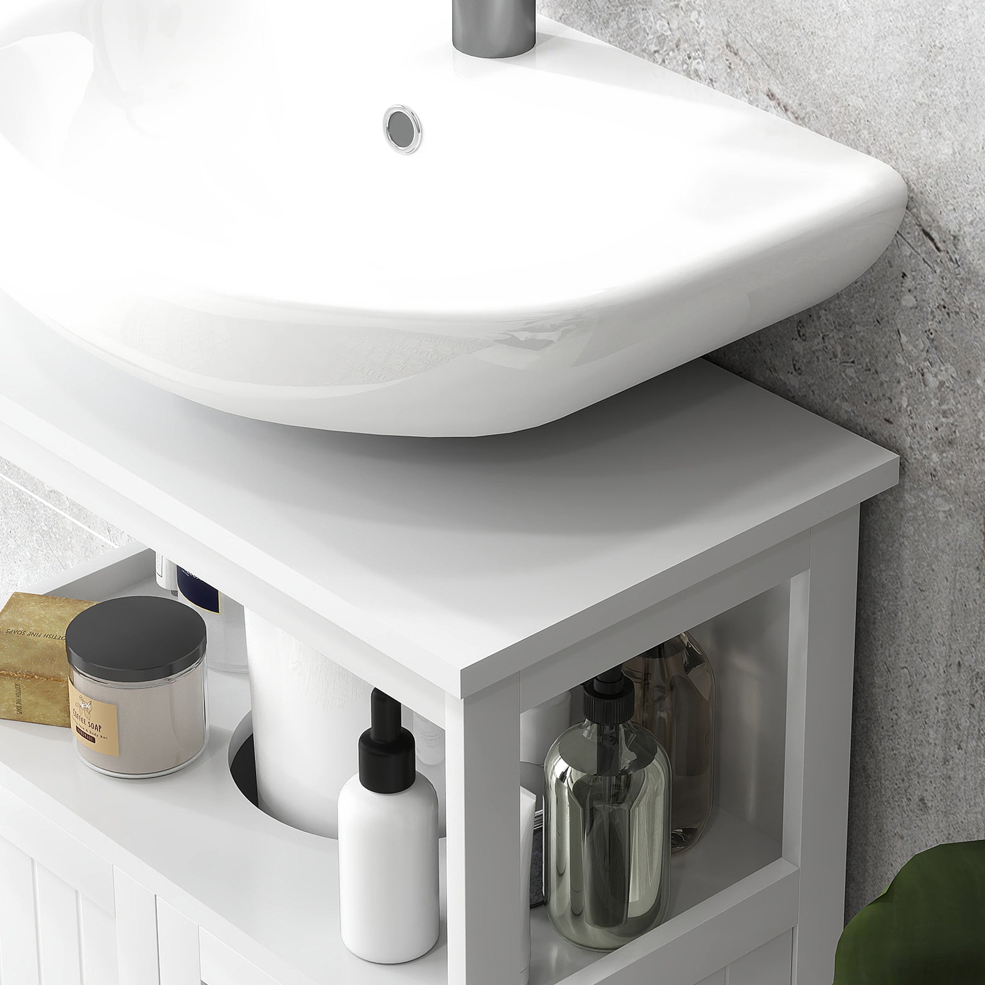 Under Sink Cabinet with 2 Doors and Open Shelf Modern Design Load Capacity 30 kg 60x30x60 cm White