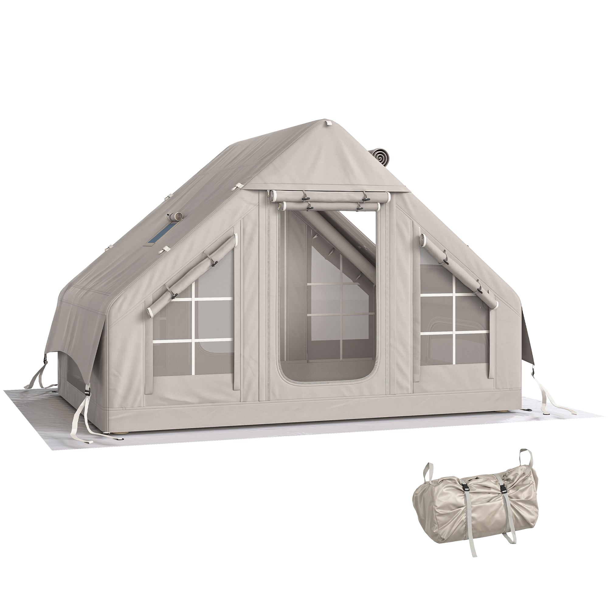 Inflatable Tent for 5–8 People — Quick Setup, 8000mm Waterproof & Windproof, Air Tent with Pump, Stove Jack, Roof Window, Scratch-Resistant Oxford Floor